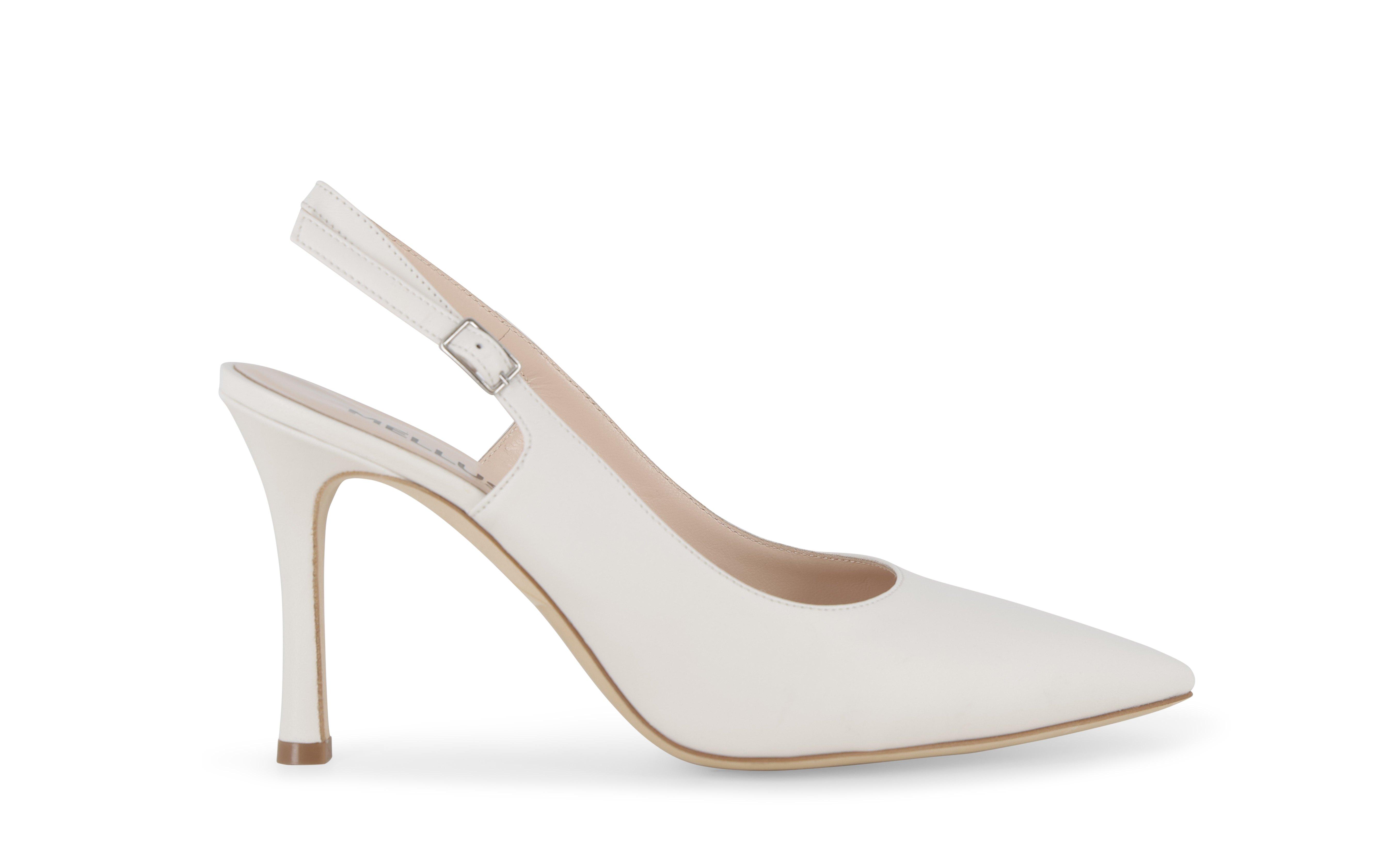Slingback a punta in pelle bianca con tacco sottile d188q 41
