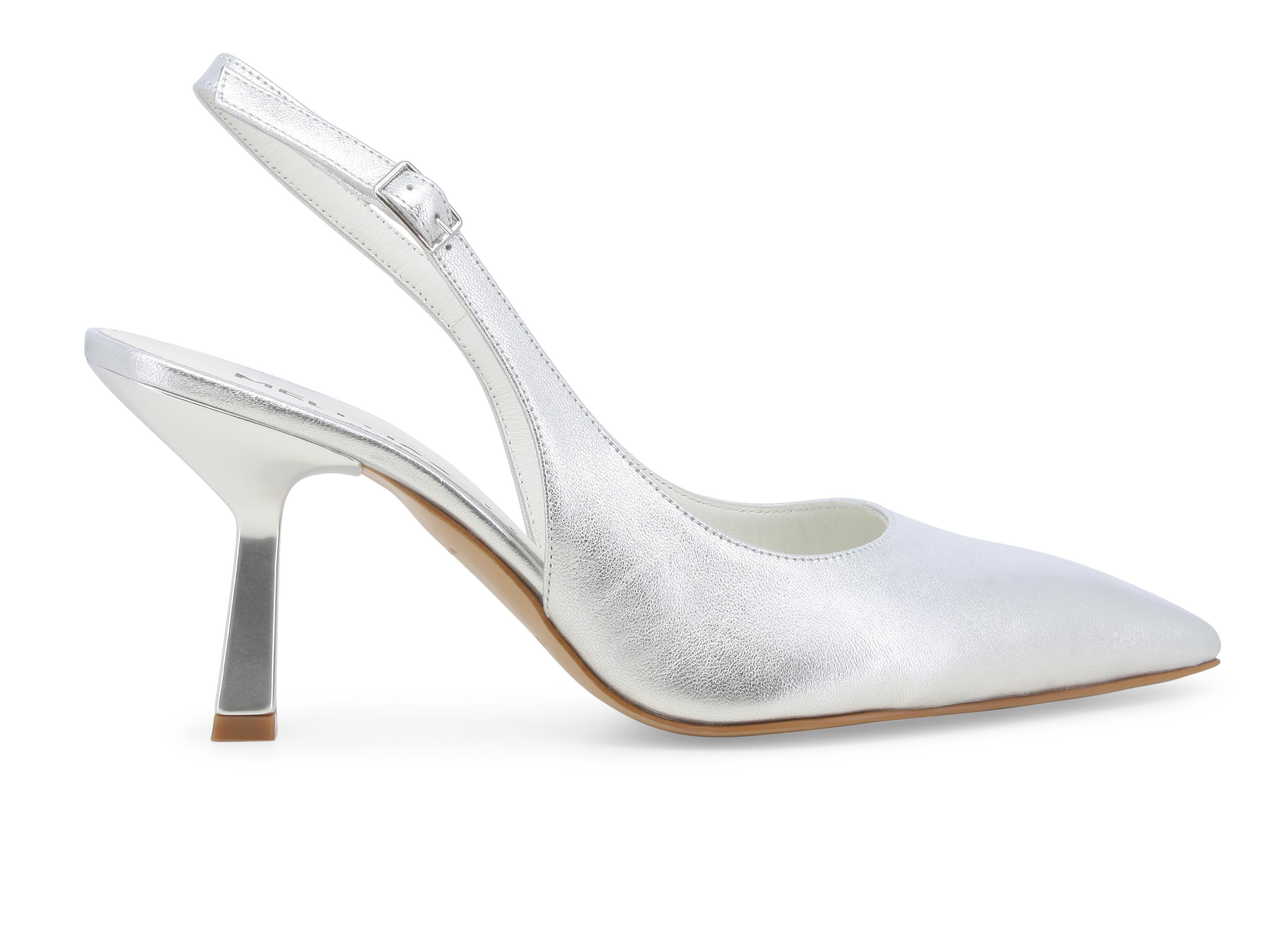 Décolleté donna slingback in pelle argento d192q 38