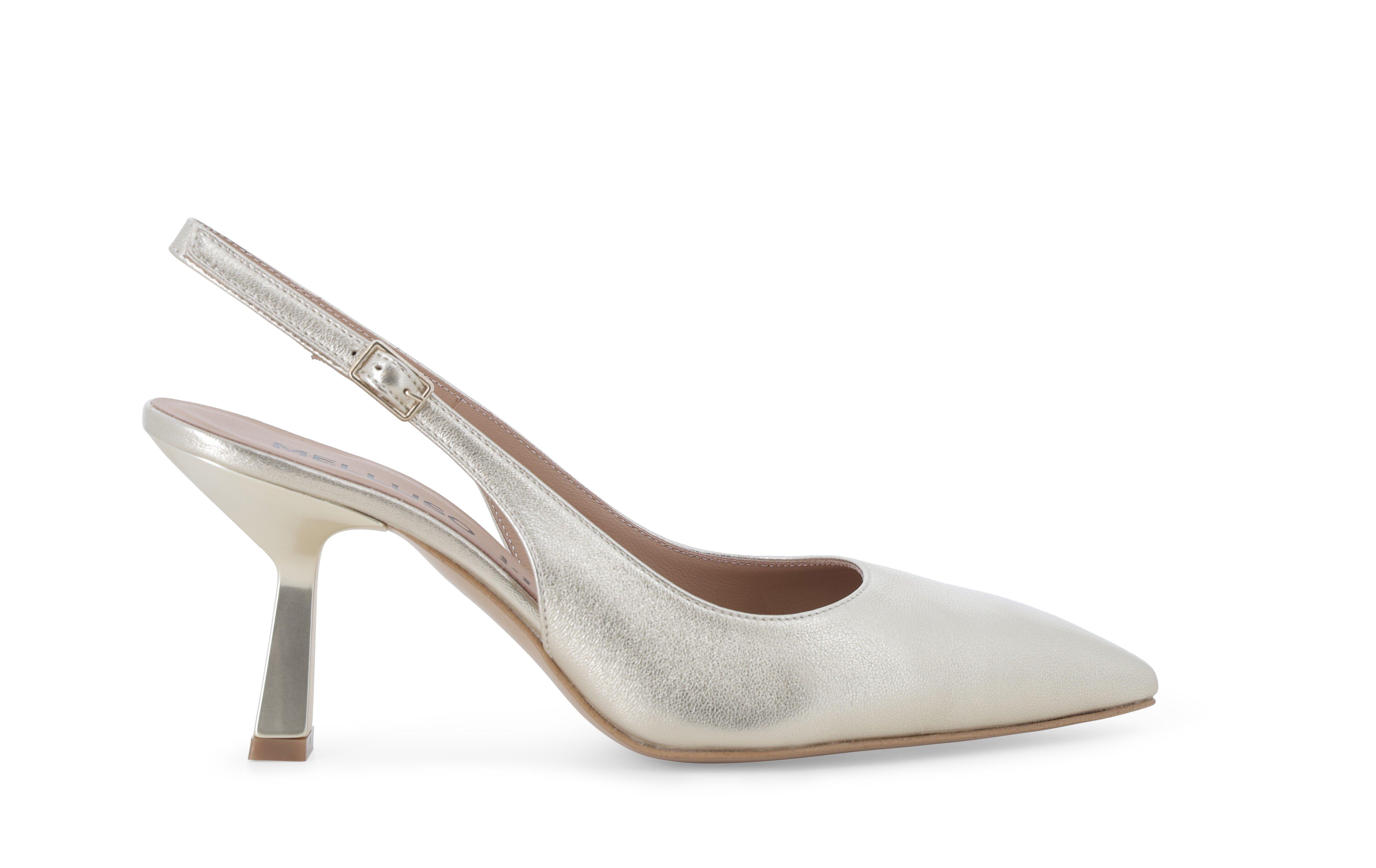 Slingback a punta in pelle metallizzata champagne d192q 35