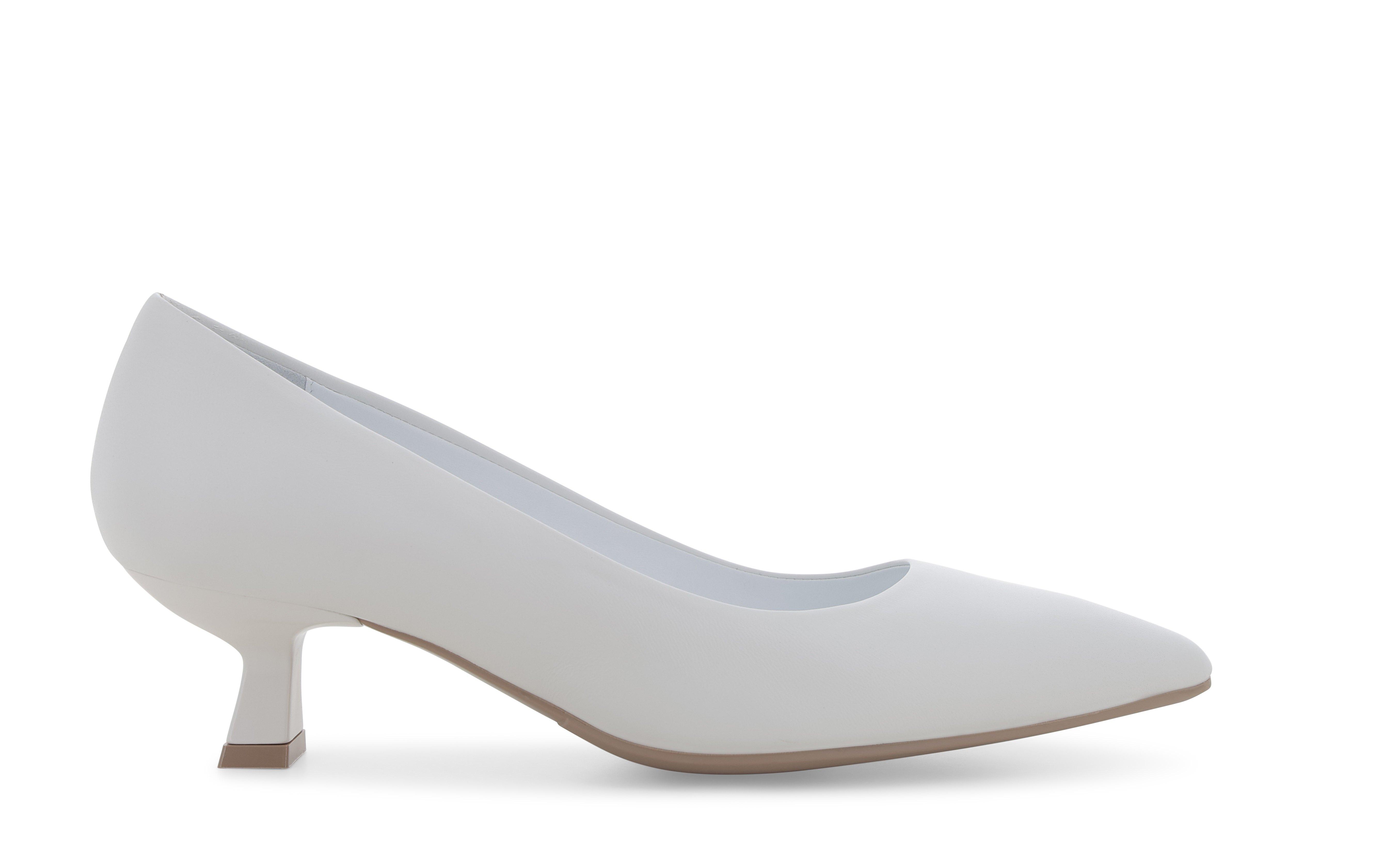 Décolleté sposa bianca in pelle con tacco basso a rocchetto d200 42