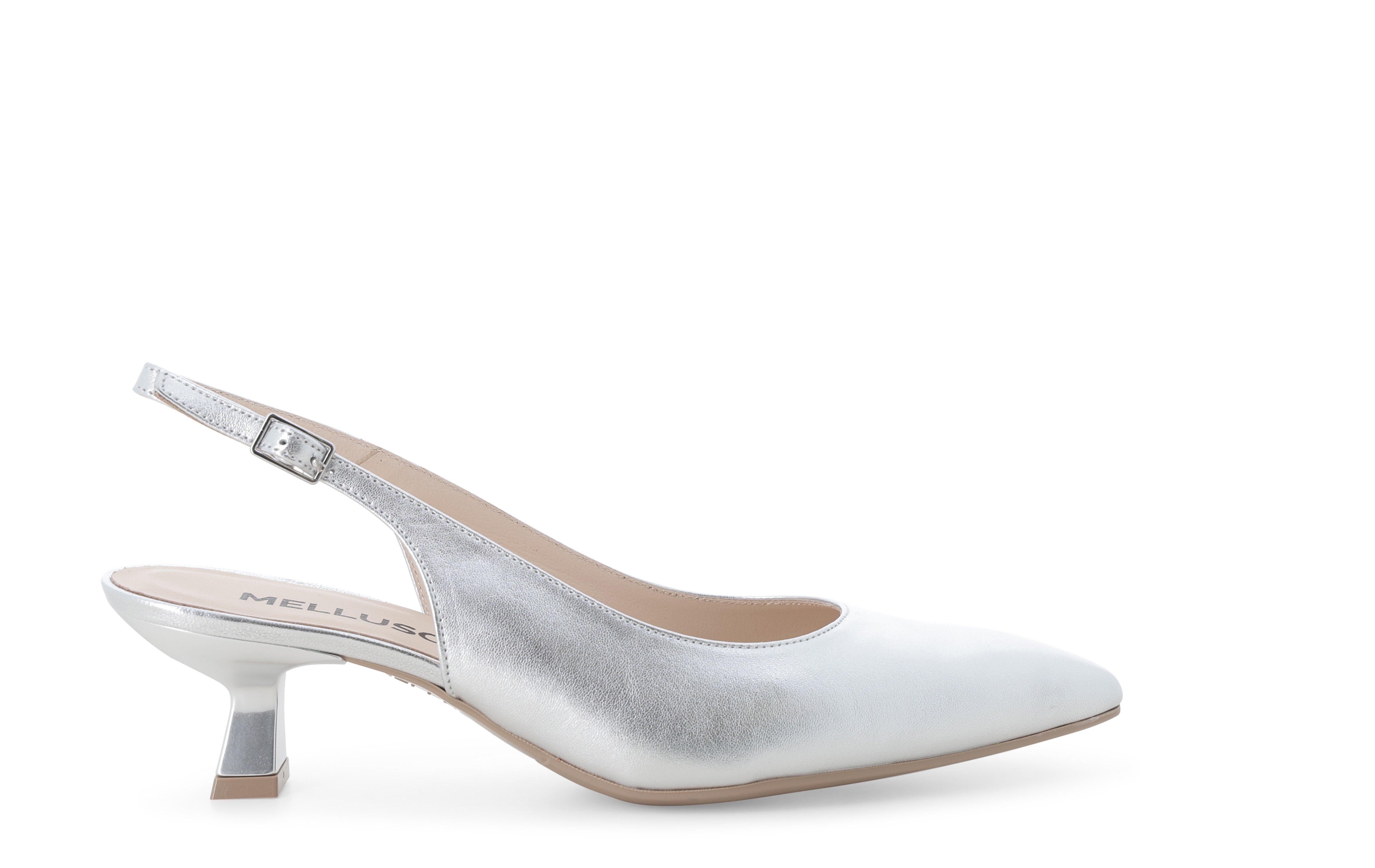 Décolleté donna slingback in pelle argento d201 38