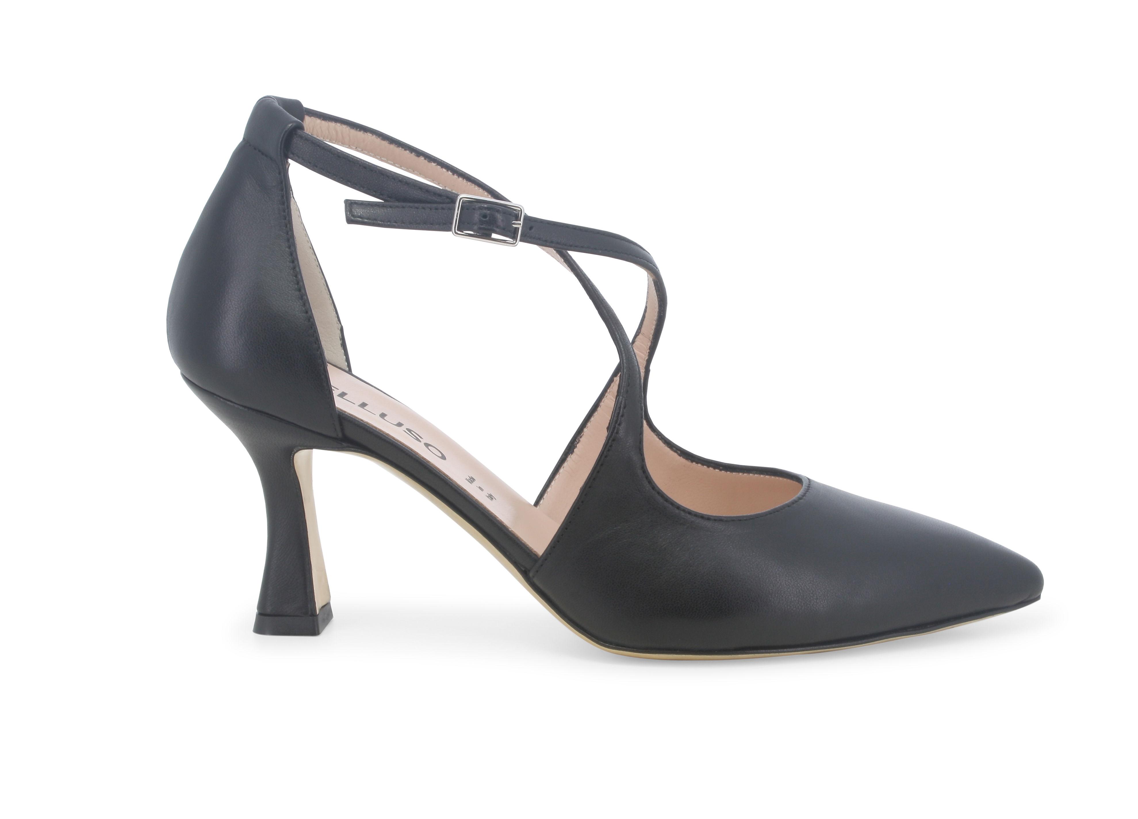 Décolleté donna cinturino incrociato in pelle nero e1631q 40