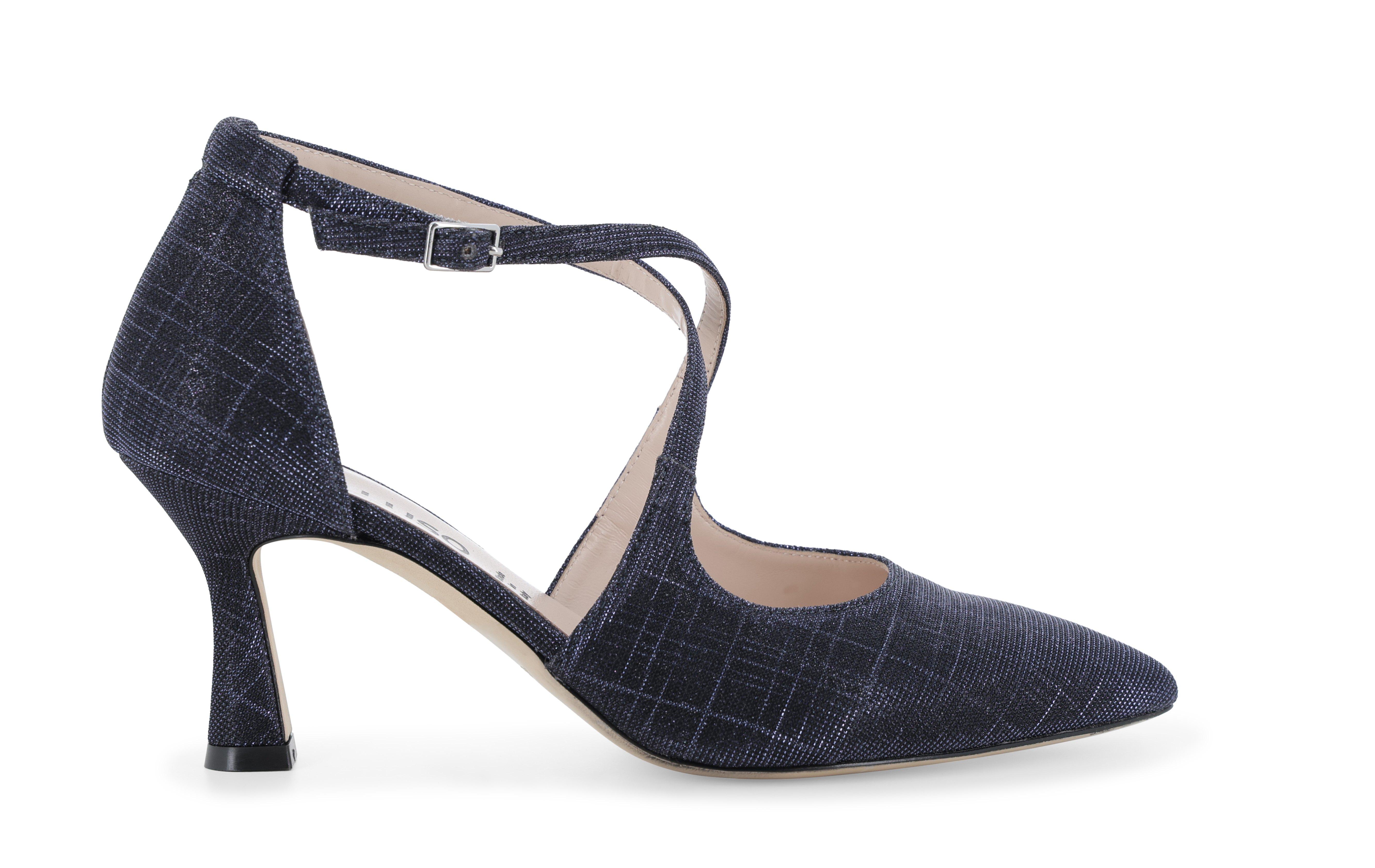 Décolleté elegante blu notte con cinturini incrociati e glitter e1631q 41