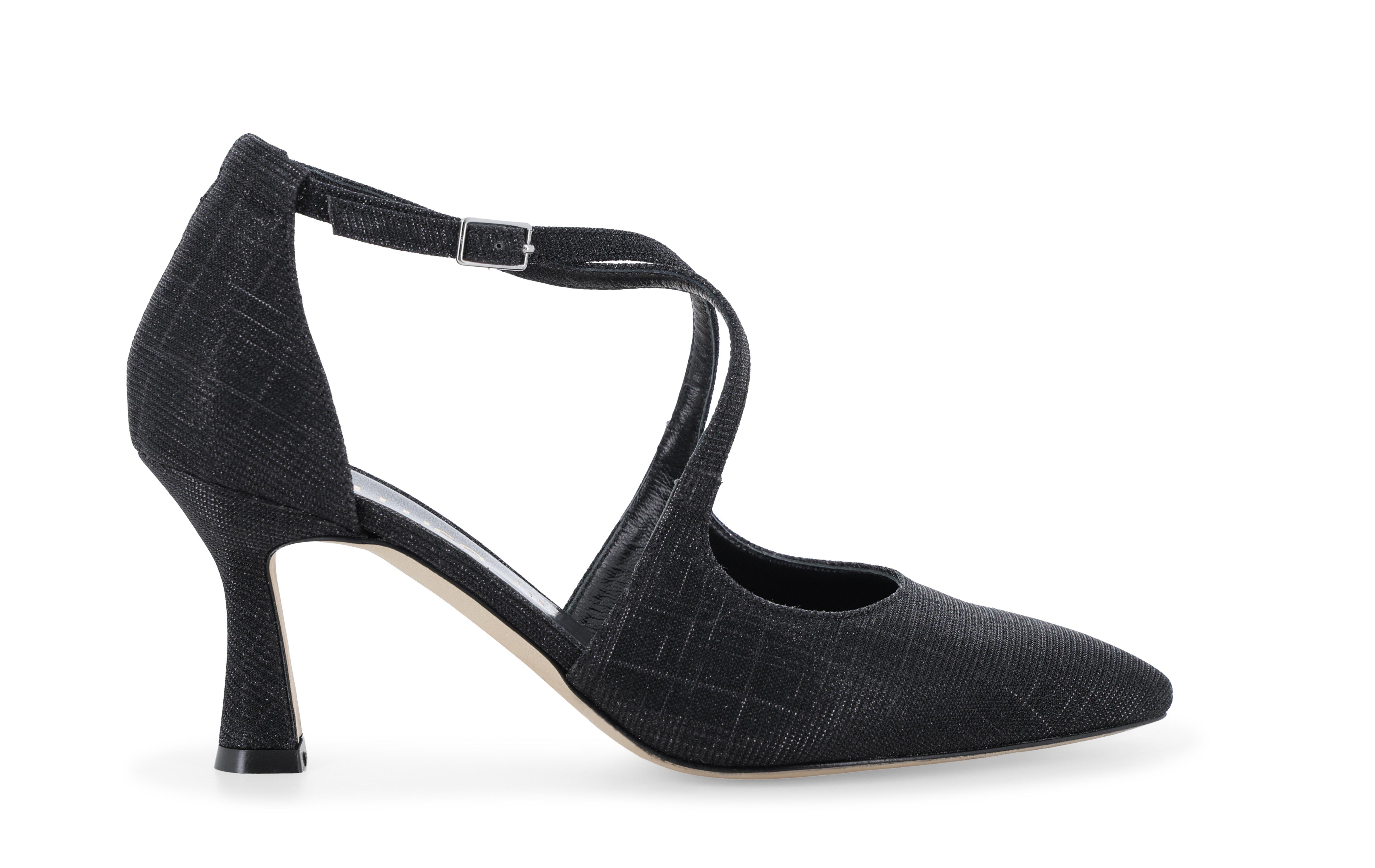 Décolleté elegante nero glitterata con incrocio sul collo del piede e1631q 34