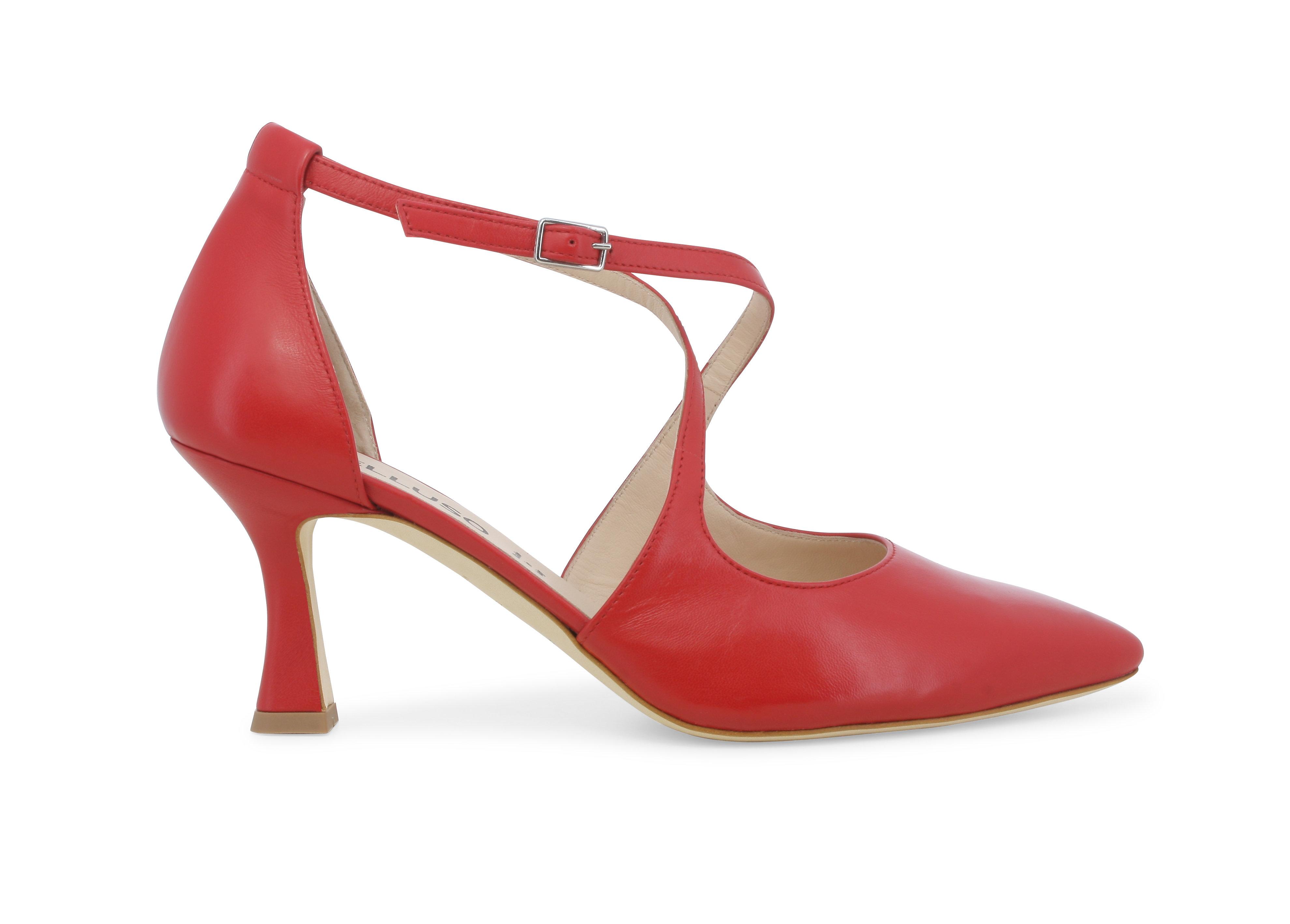Décolleté donna cinturino incrociato in tessuto pelle rosso e1631q 38