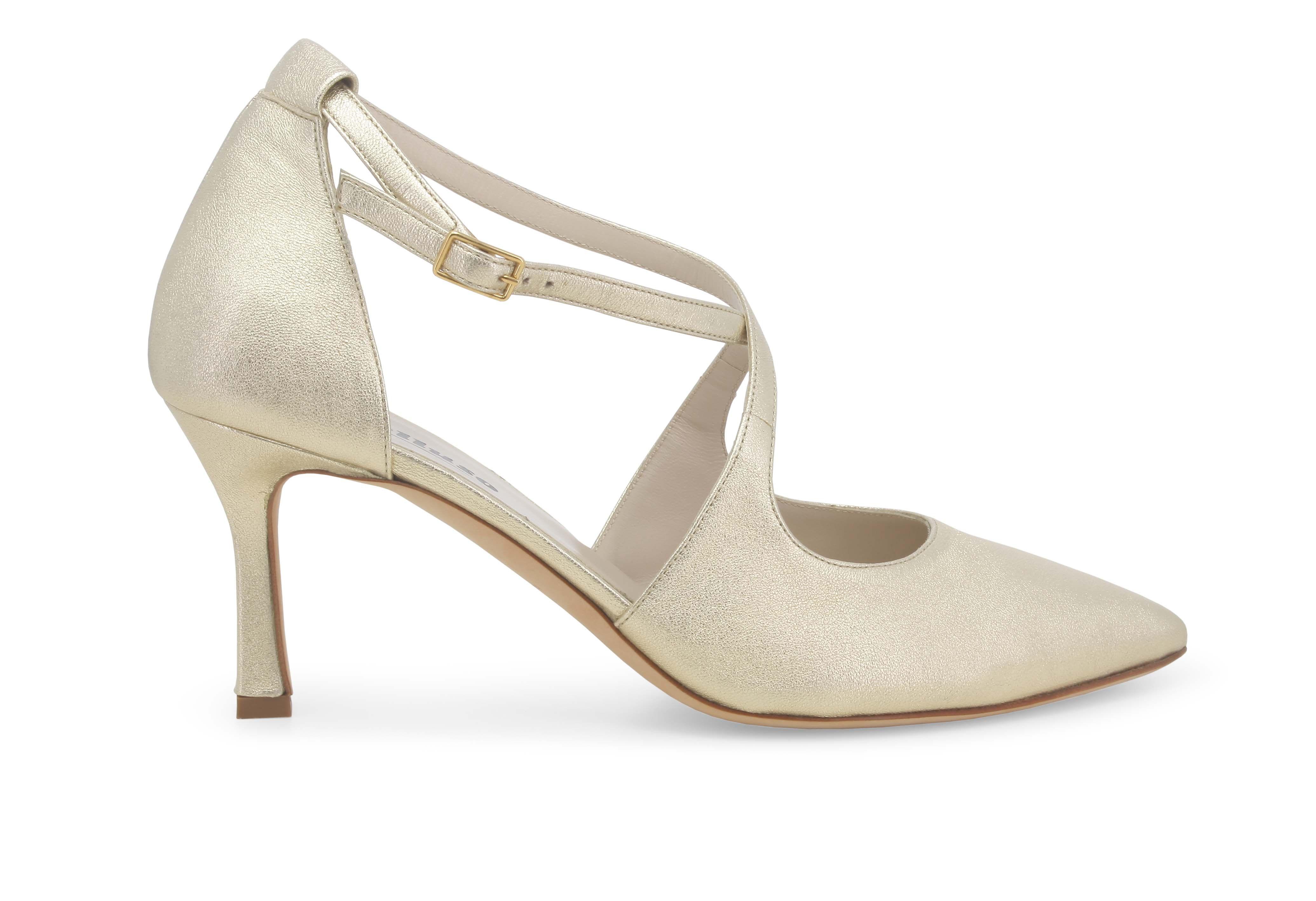 Décolleté donna cinturino incrociato in tessuto pelle wash platino e1631q 37