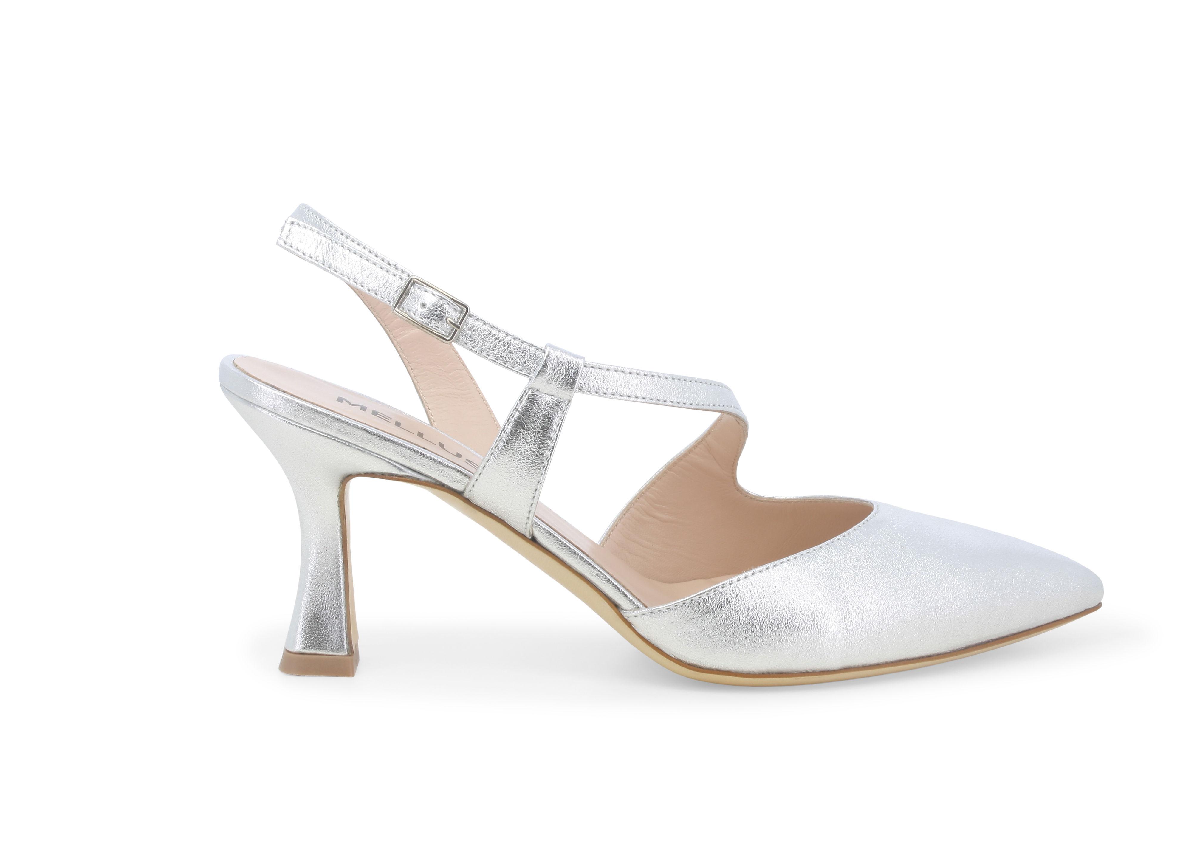 Décolleté donna slingback in pelle wash argento e1634q 35