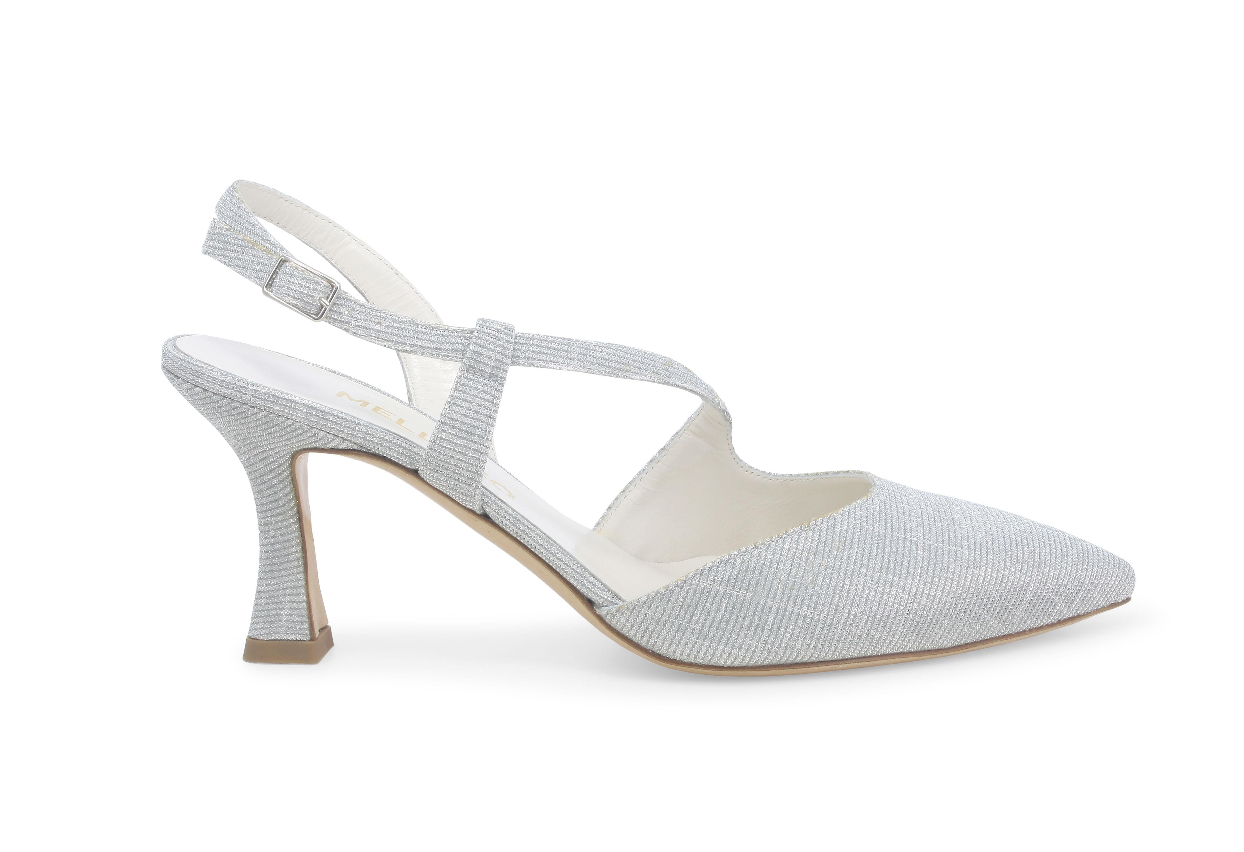 Décolleté donna slingback in tessuto galassia argento e1634q 44