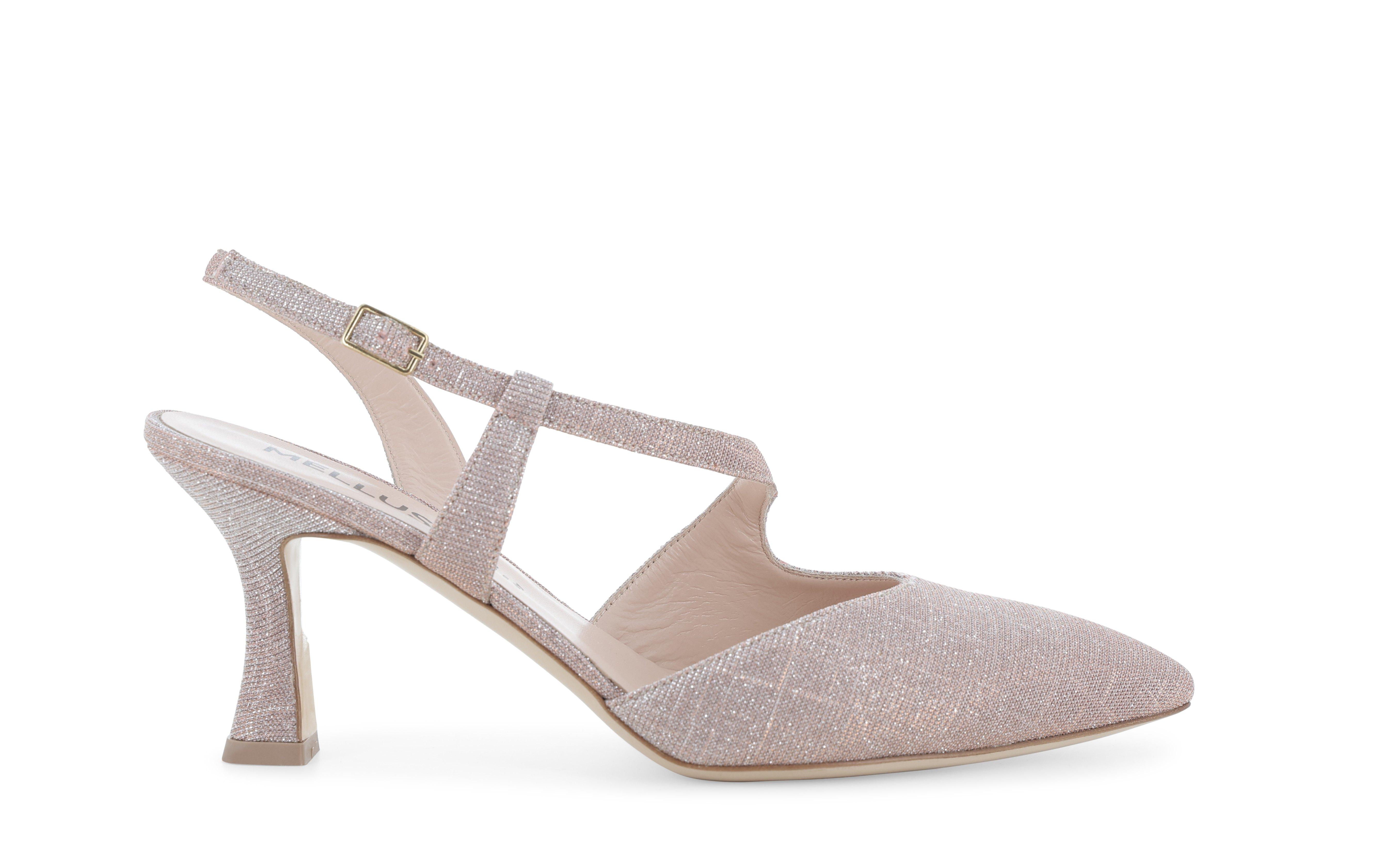 Décolleté donna slingback in tessuto rosa glitter con cinturini incrociati e1634q 40