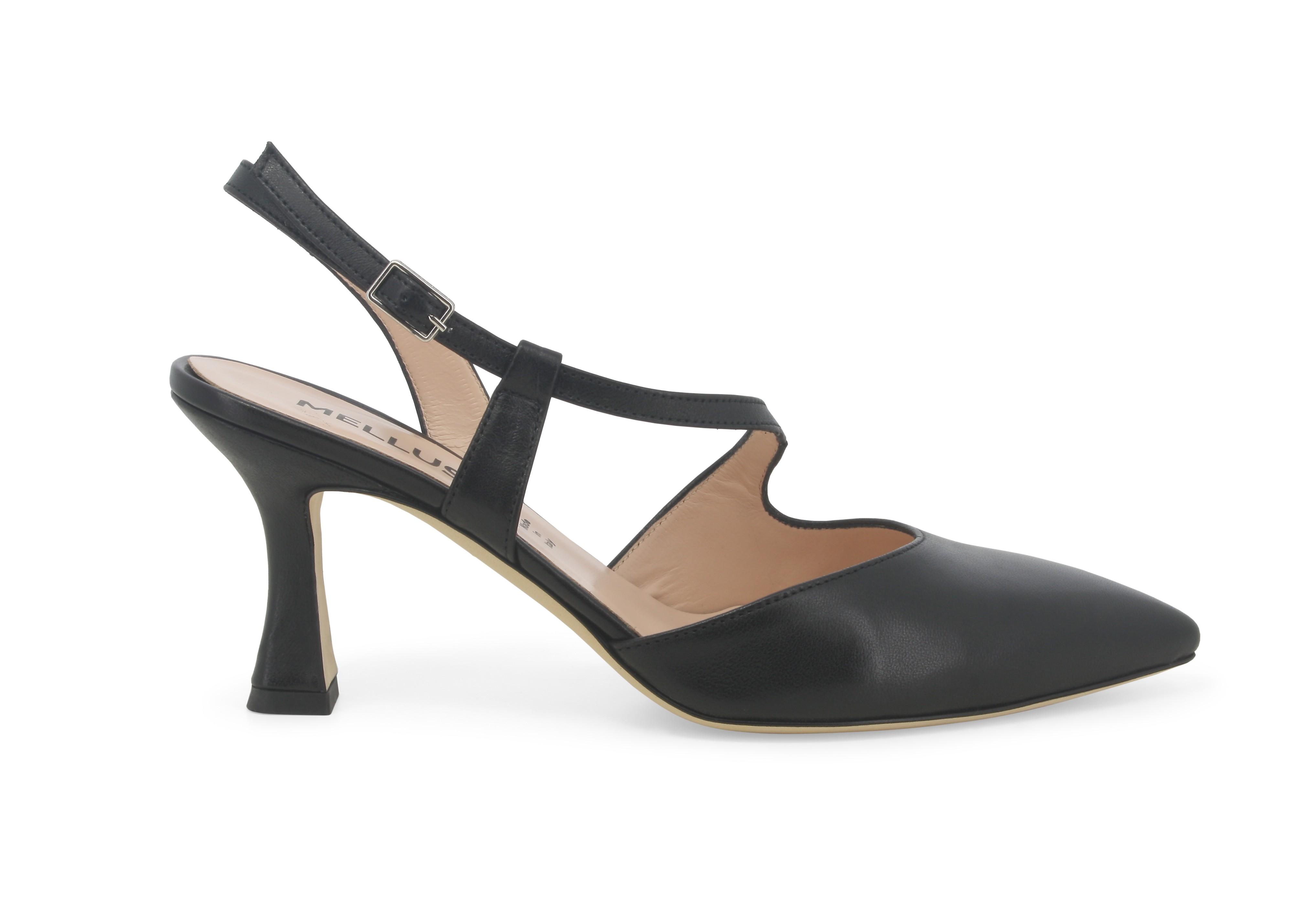 Décolleté donna slingback in pelle nero e1634q 37