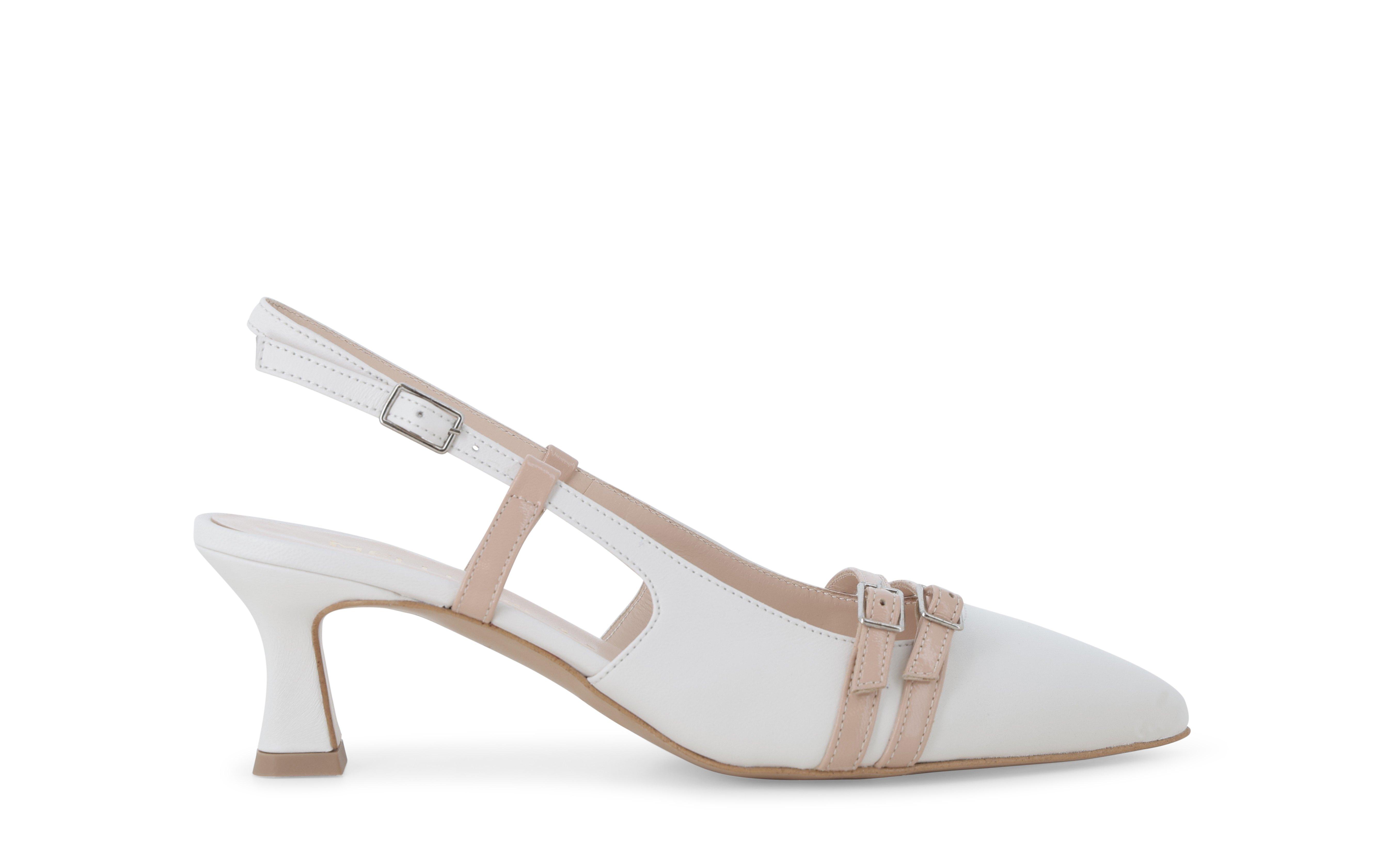 Slingback a punta bianca con doppi cinturini beige e bianco e1690q 35