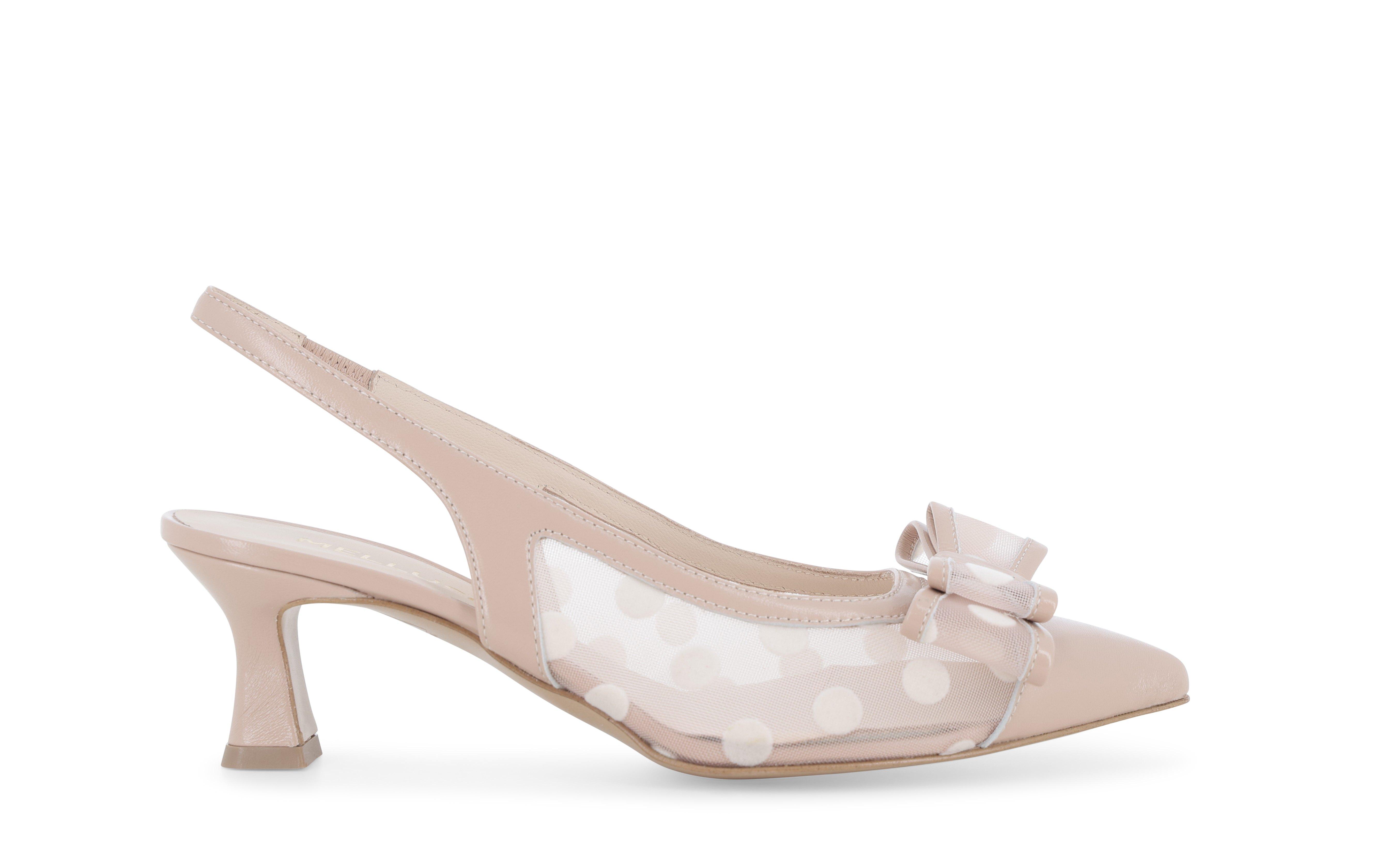 Slingback beige in rete a pois con fiocco e1694q 41