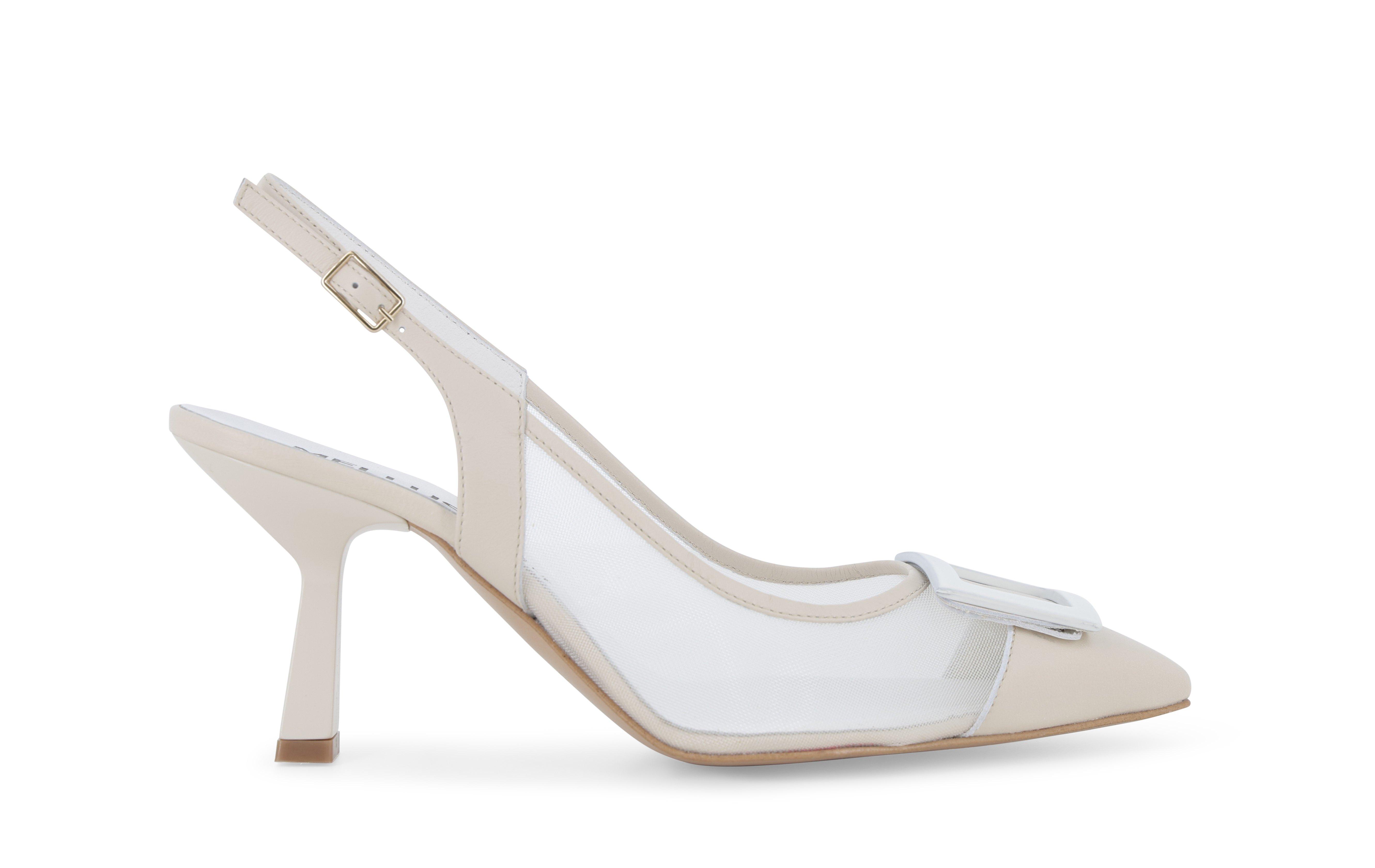 Slingback beige in rete e pelle con fibbia e1852q 40