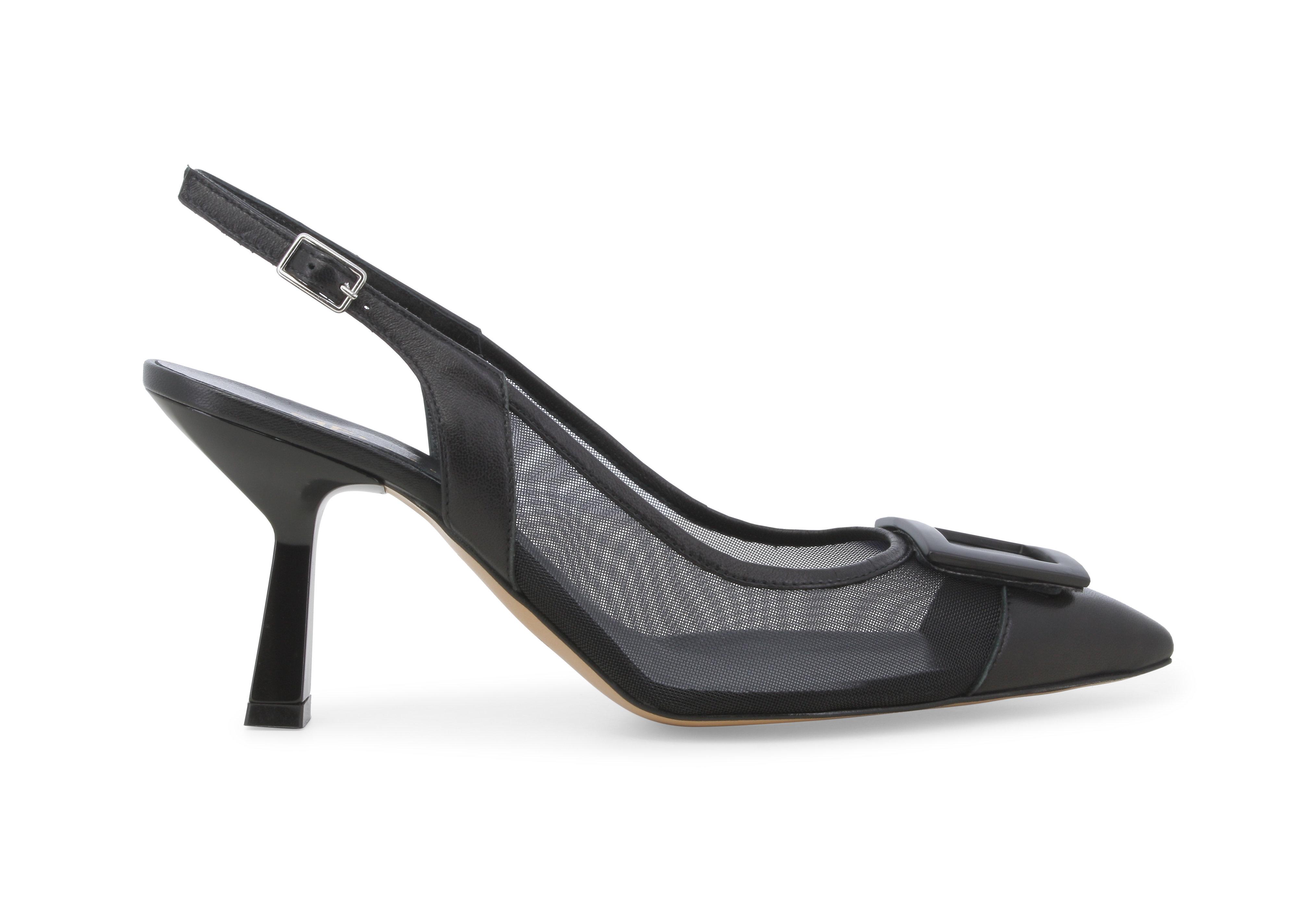 Slingback elegante nera in rete mesh e pelle con fibbia e1852q 38