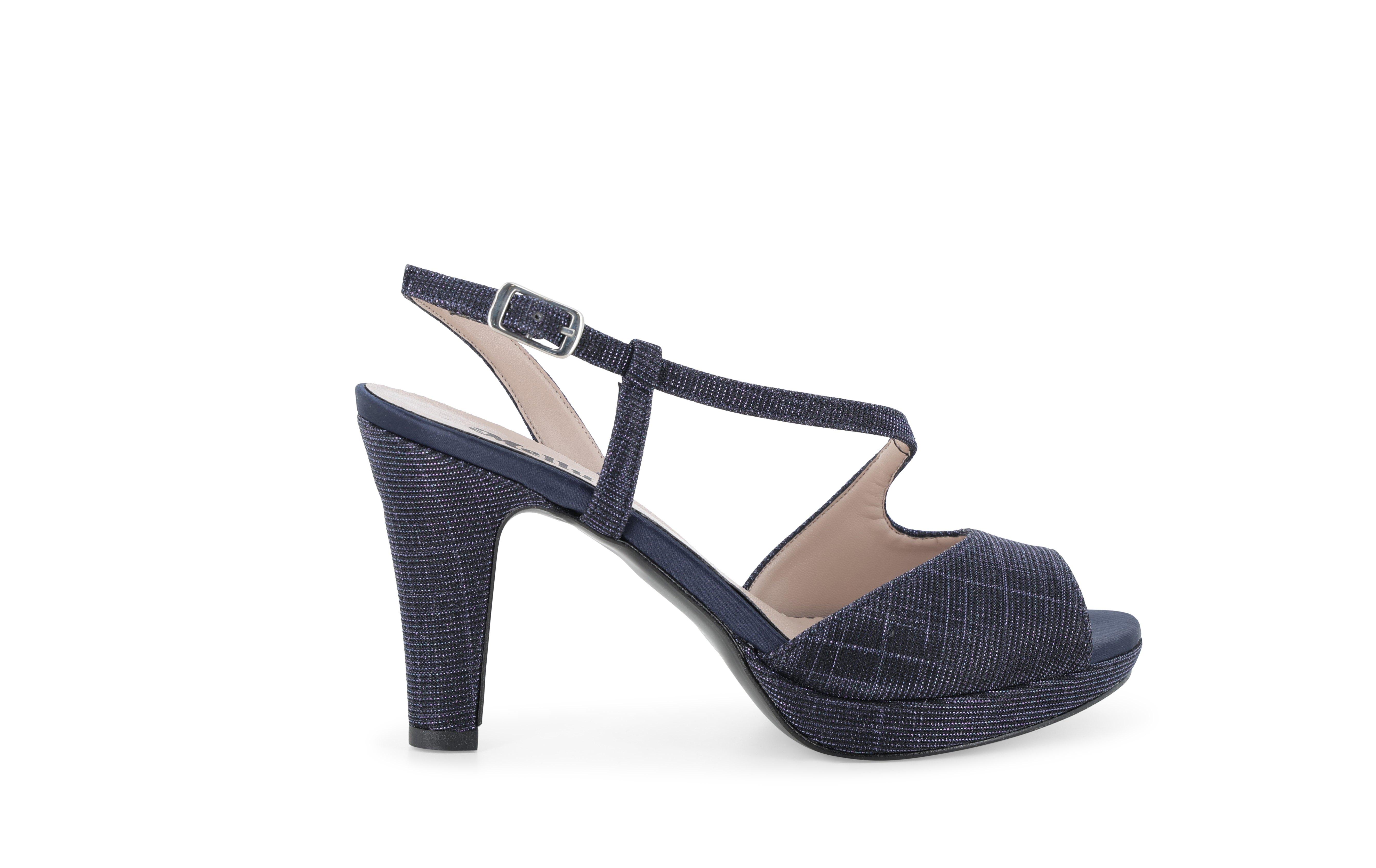 Sandalo donna elegante cerimonia in tessuto blu notte j594q