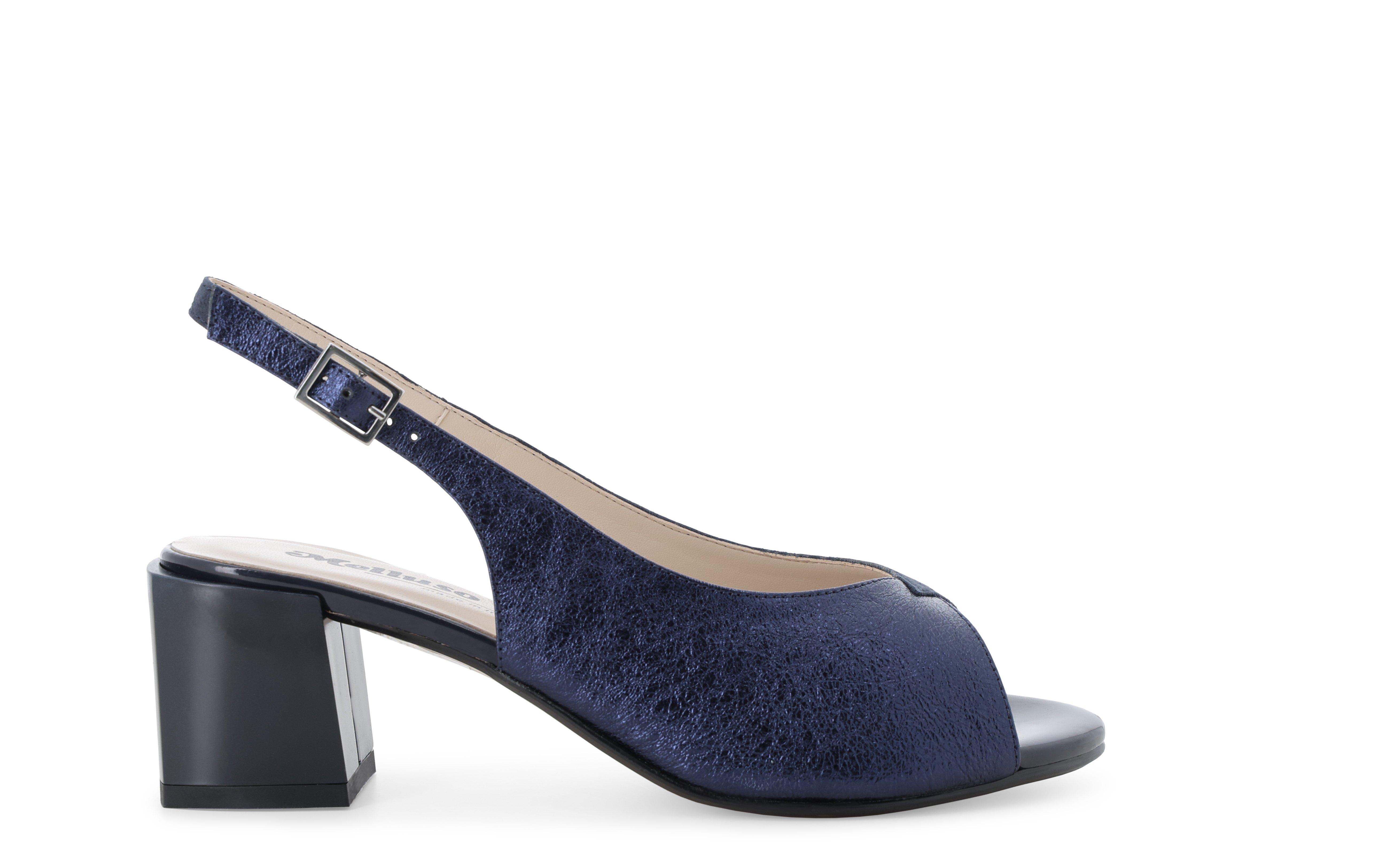 Sandalo metallizzato con tacco in vernice blu oceano k35165q
