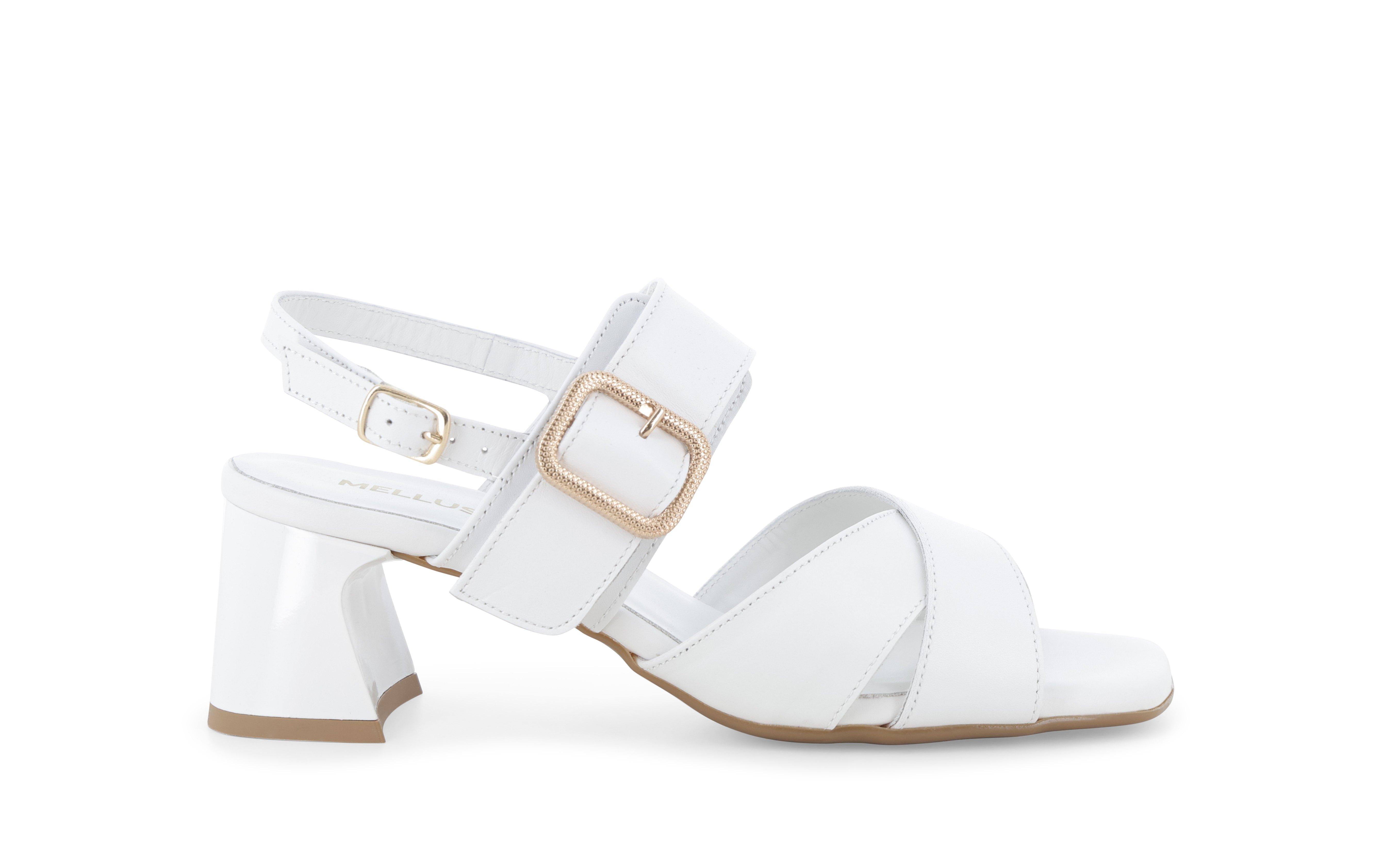 Sandalo donna in pelle bianco con accessorio oro k35702 35