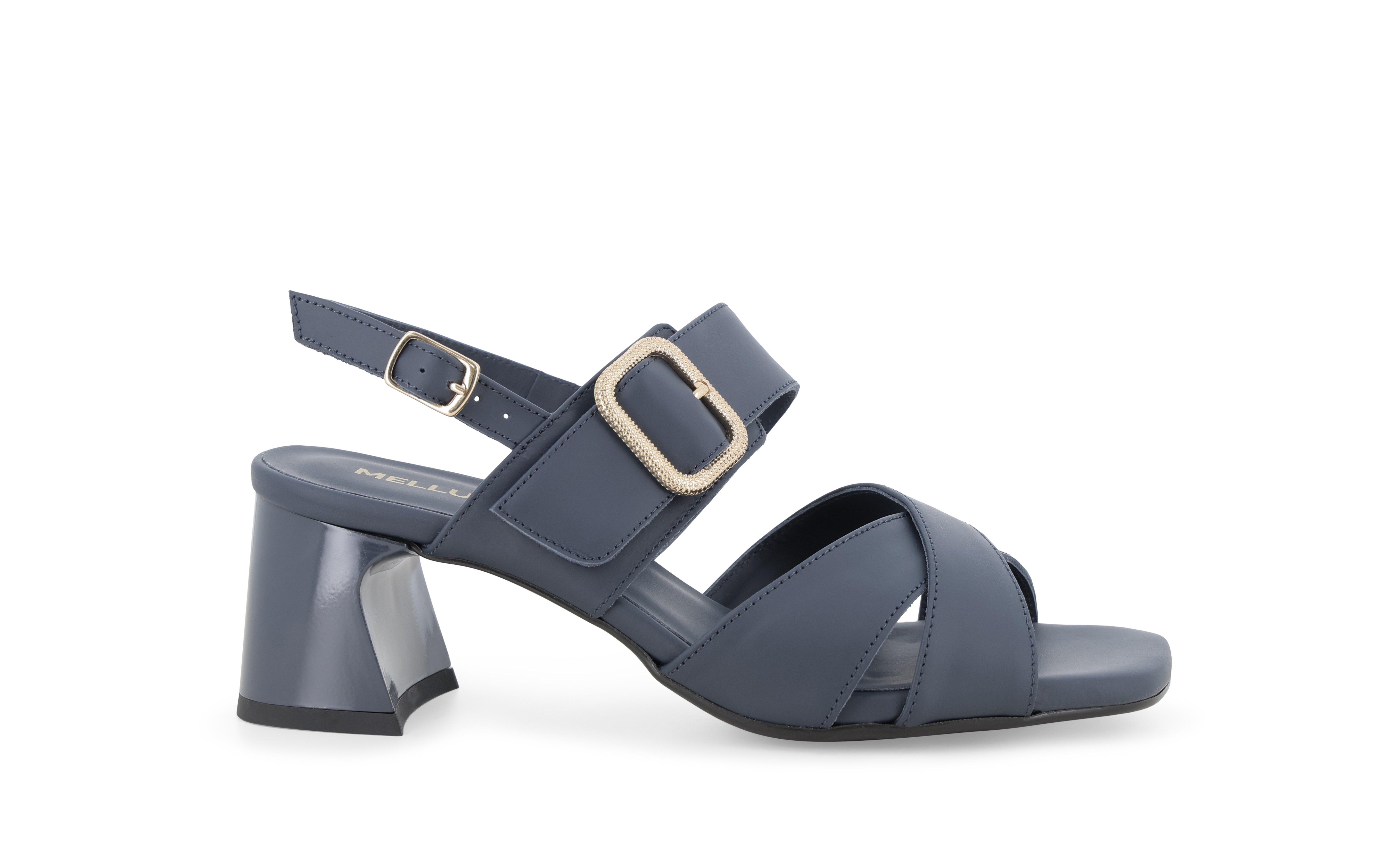 Sandalo donna in pelle blu con accessorio oro k35702 41