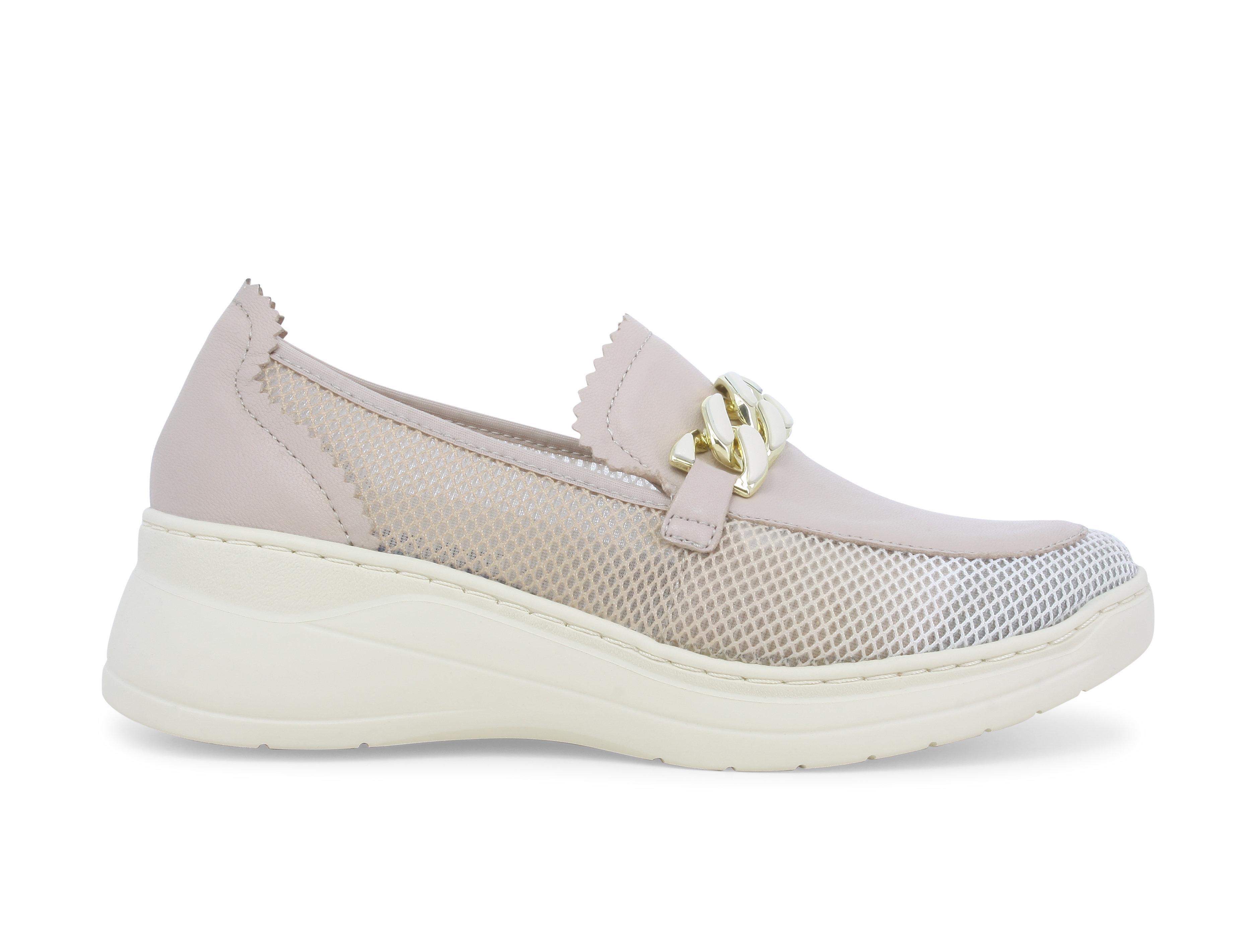 Mocassino donna in pelle e tessuto beige k55448q 36