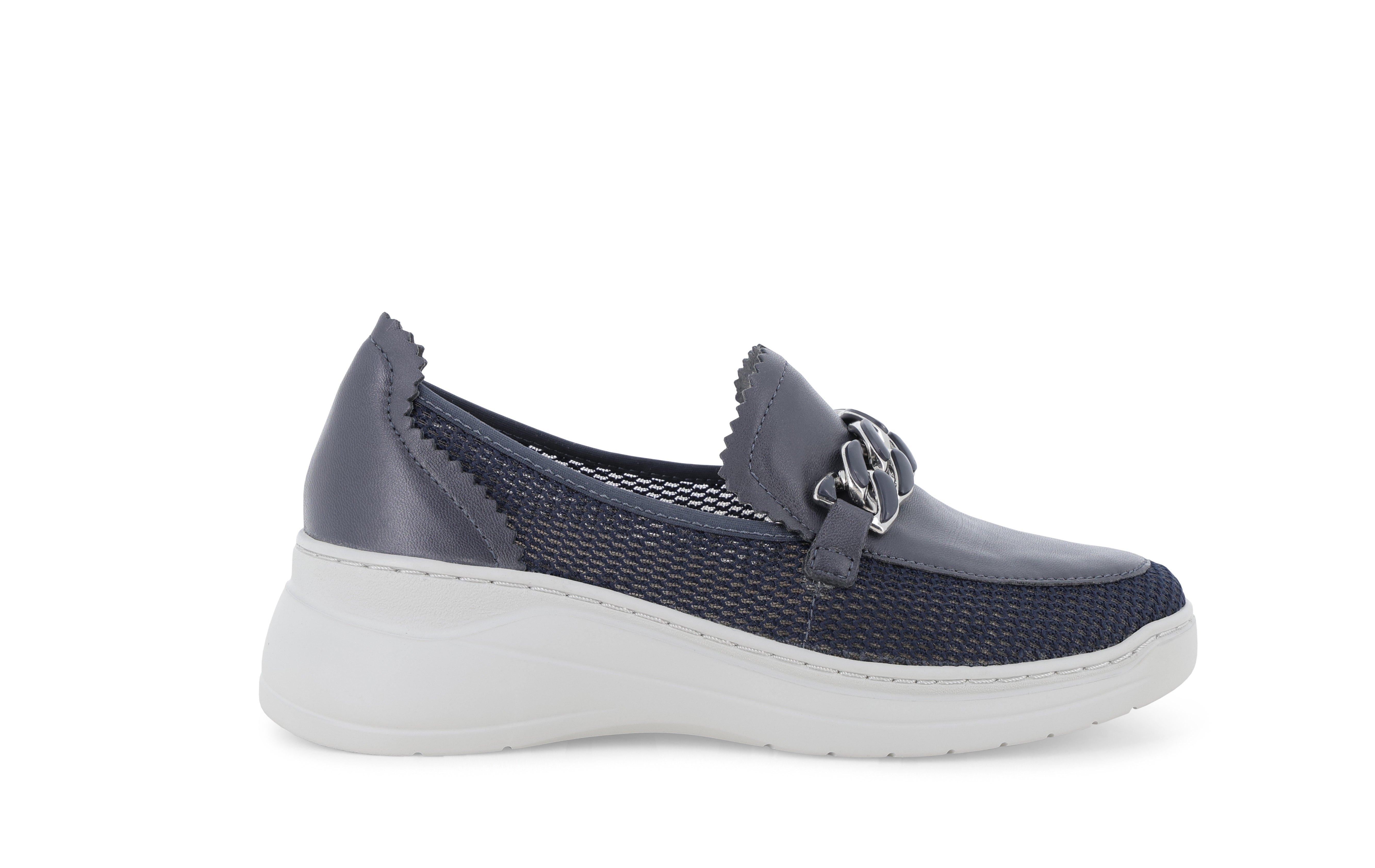 Mocassino donna in pelle e tessuto blu k55448q 37