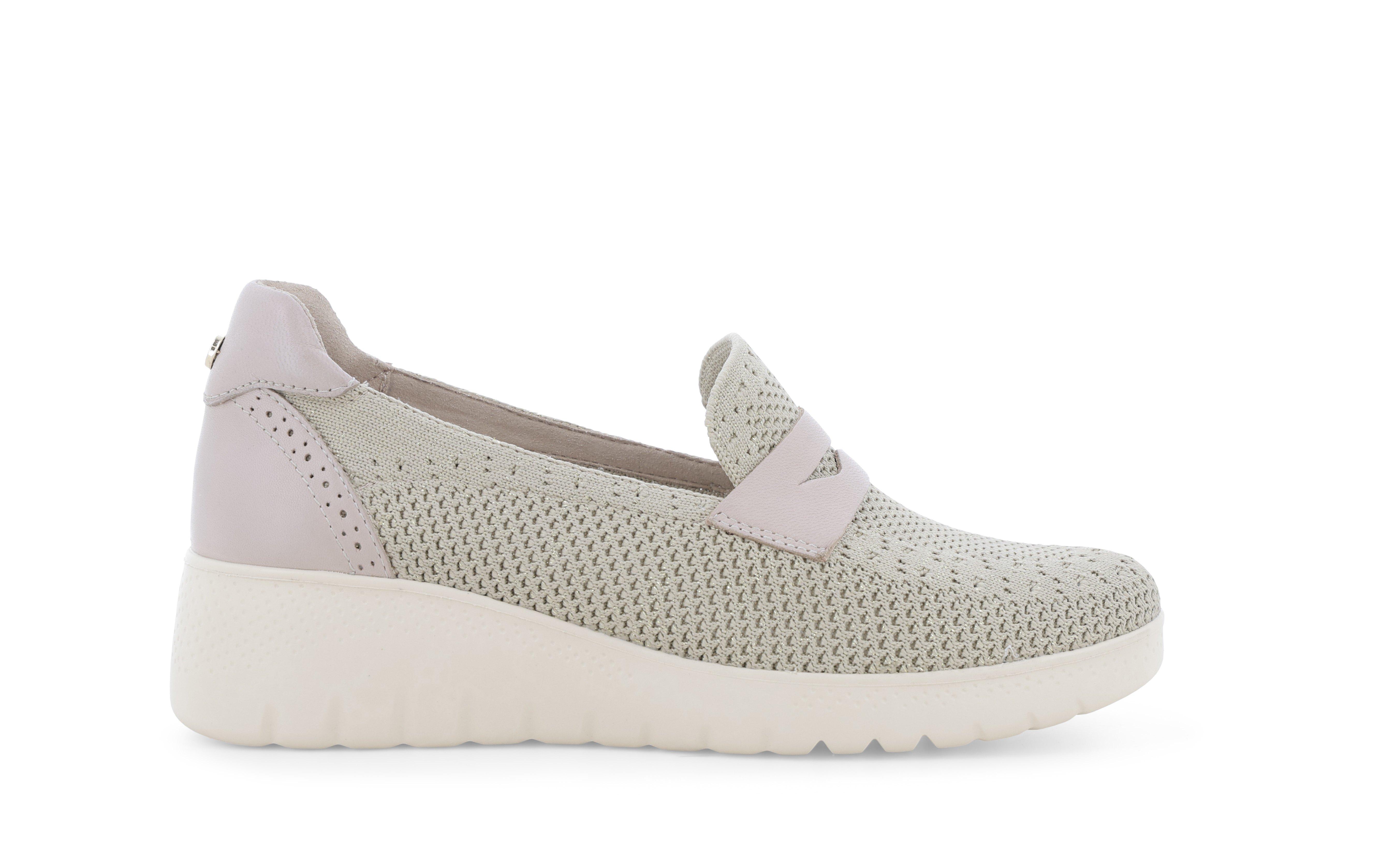 Mocassino zeppa in tessuto comodo beige k55478 38