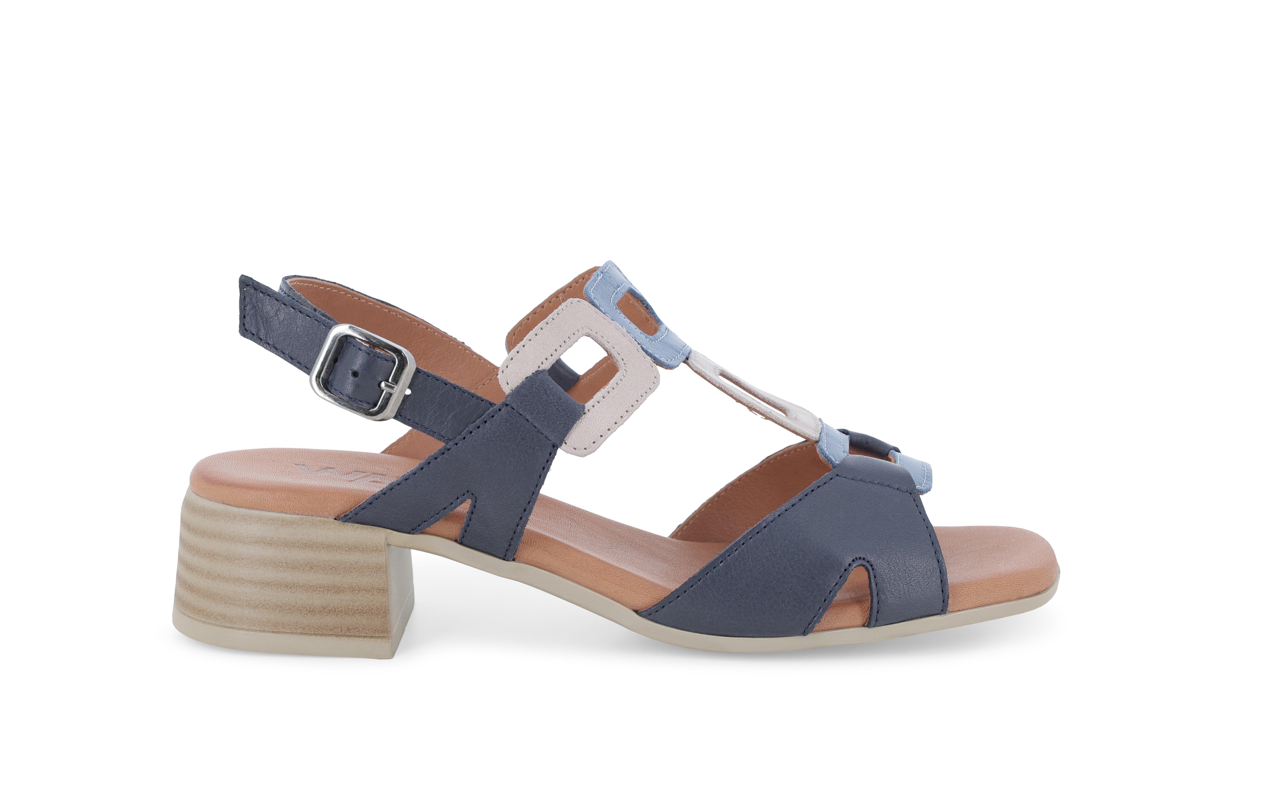 Sandalo donna comodo basso in pelle blu jeans k56082