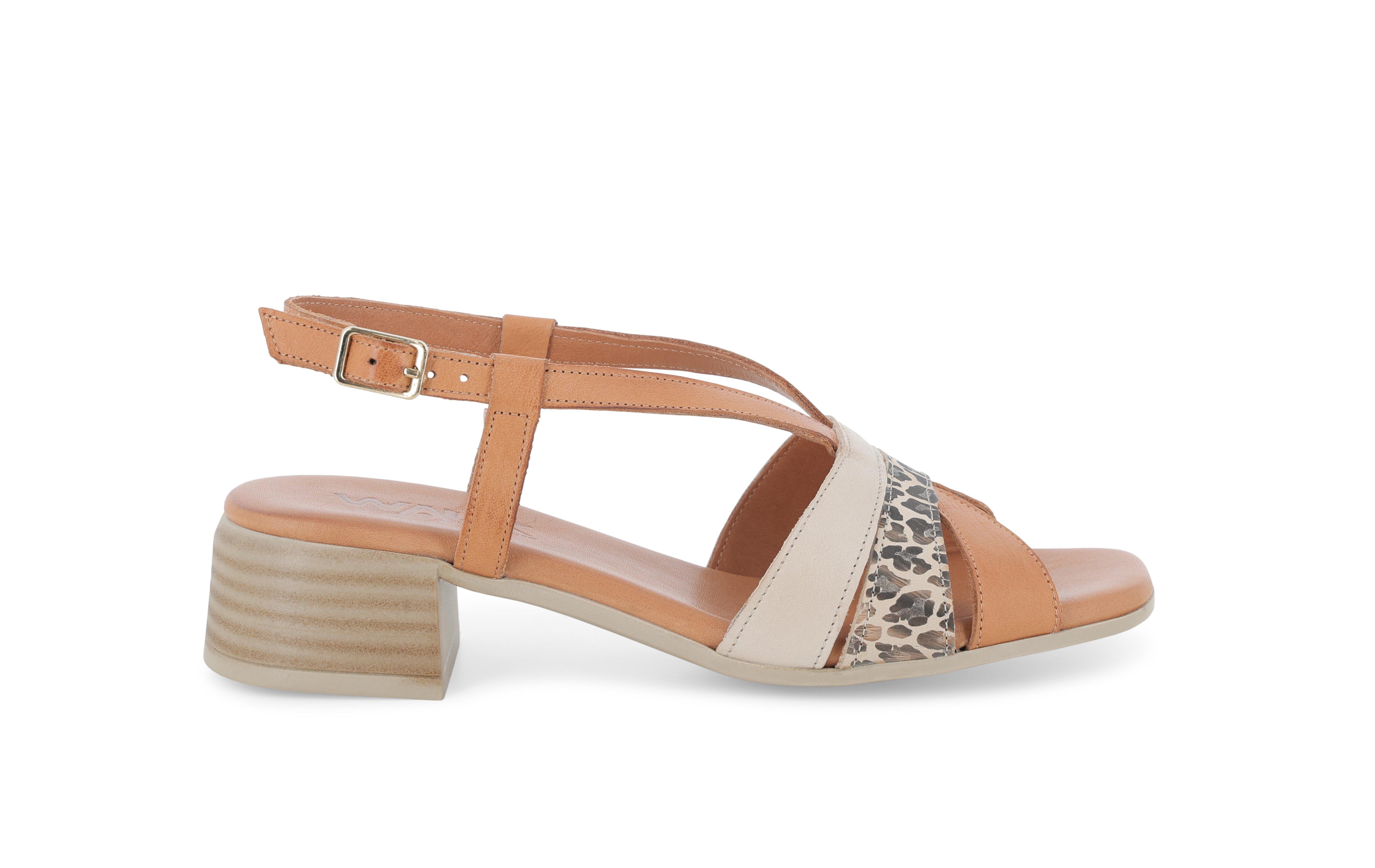 Sandalo donna comodo basso in pelle beige e cuoio k56088 38
