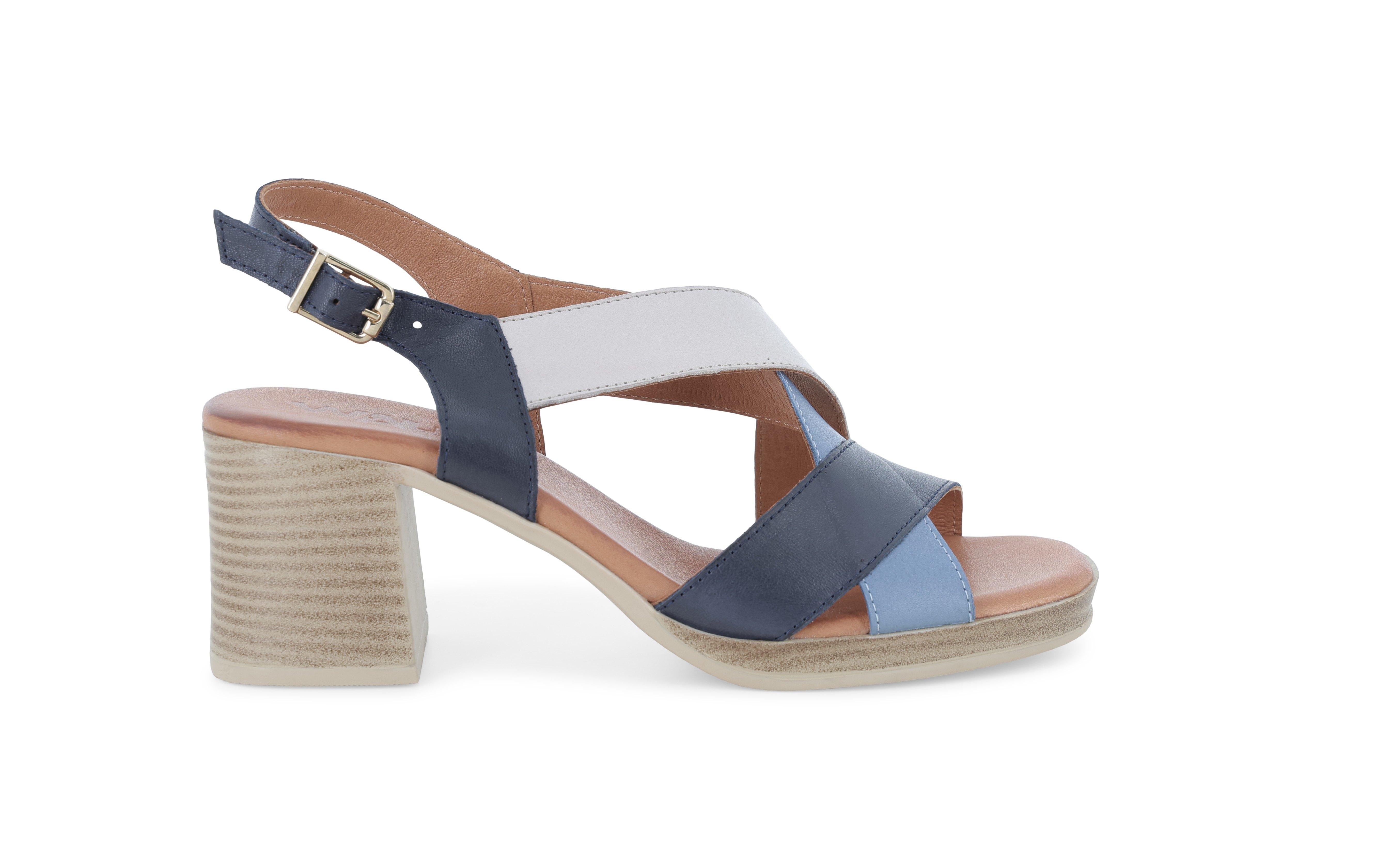 Sandalo donna comodo basso in pelle blu e jeans k56143 36