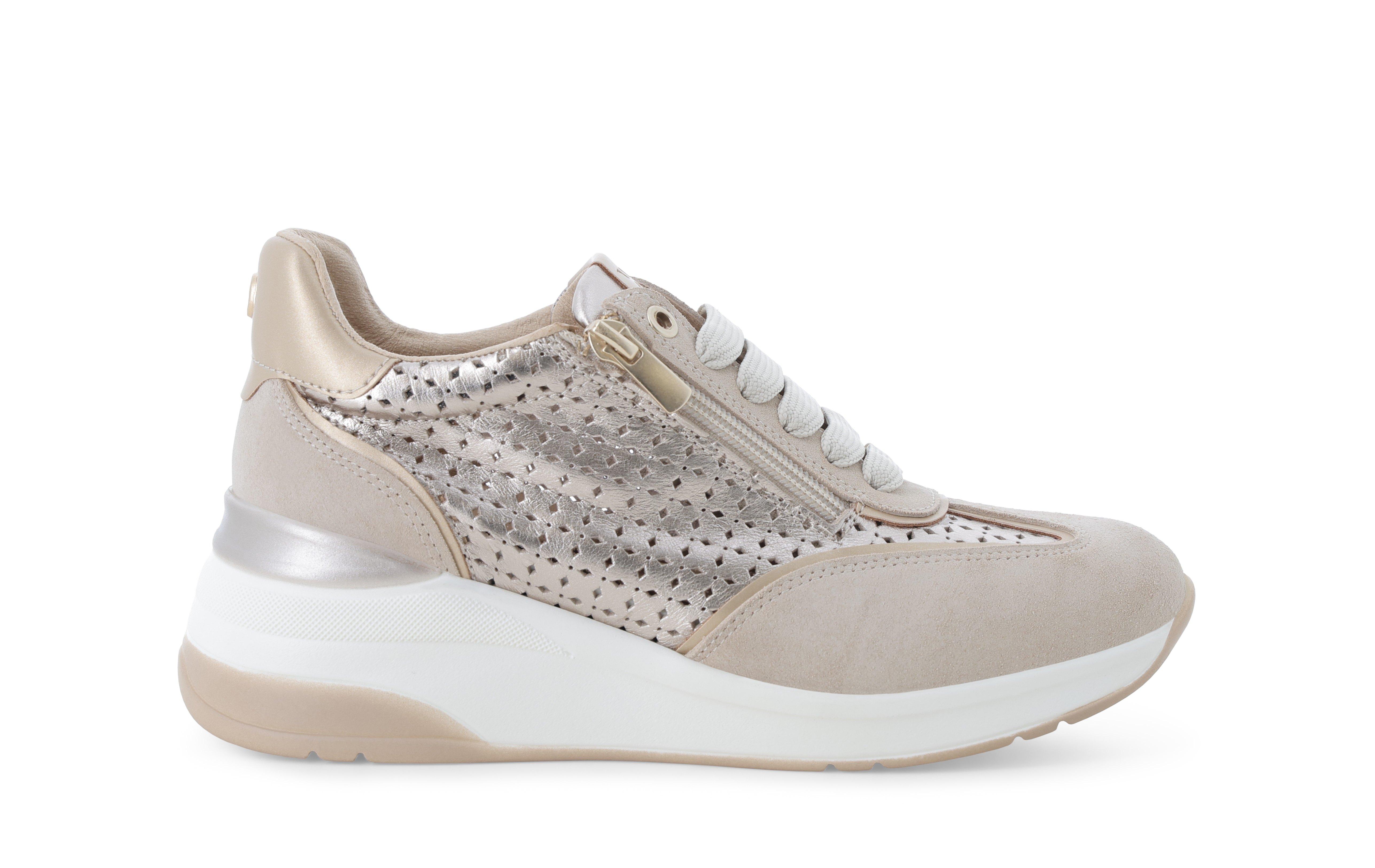 Sneakers walk beige traforata con lacci e zip k56231 35