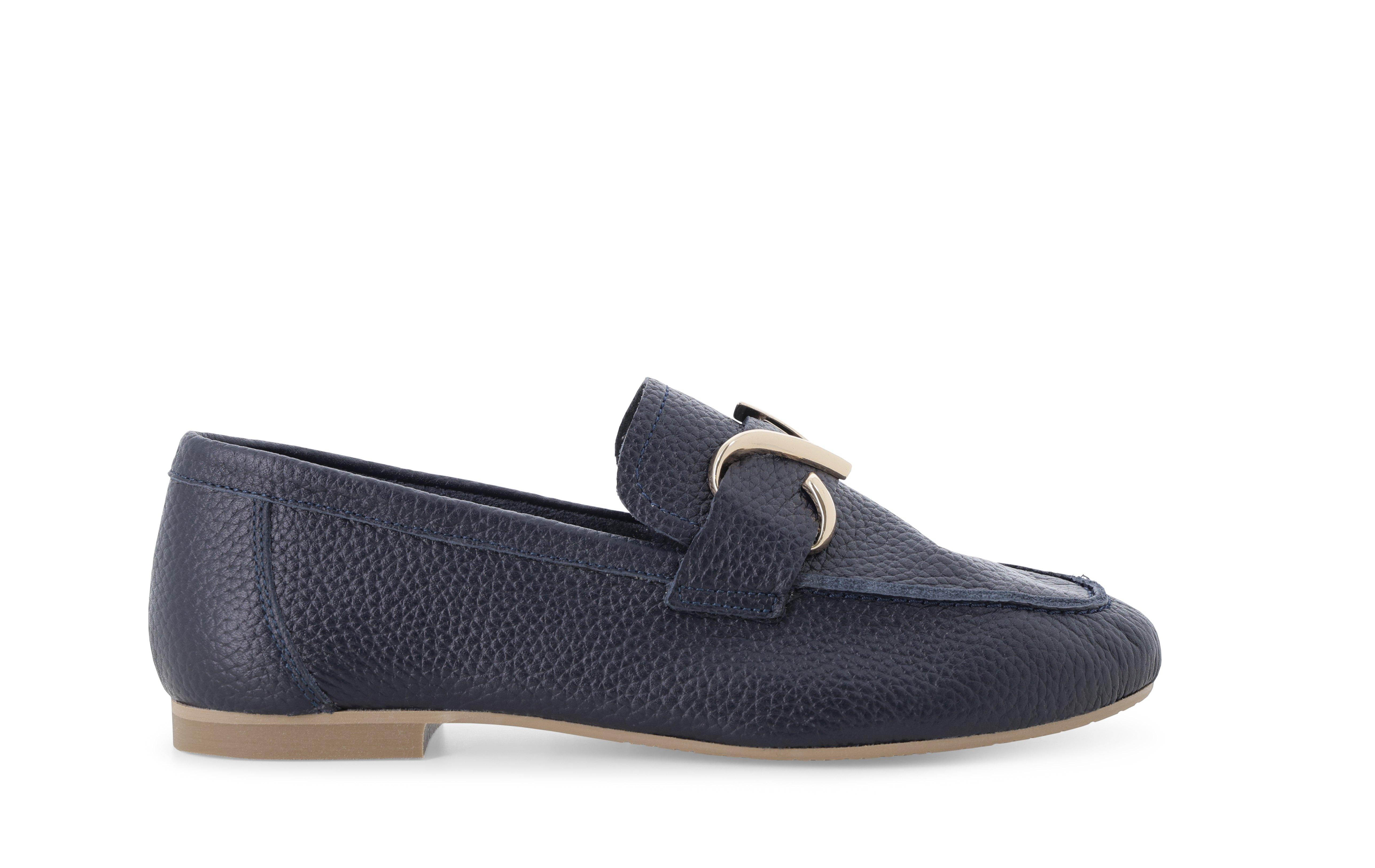 Mocassino donna tacco basso comodo in pelle blu navy k56237 37
