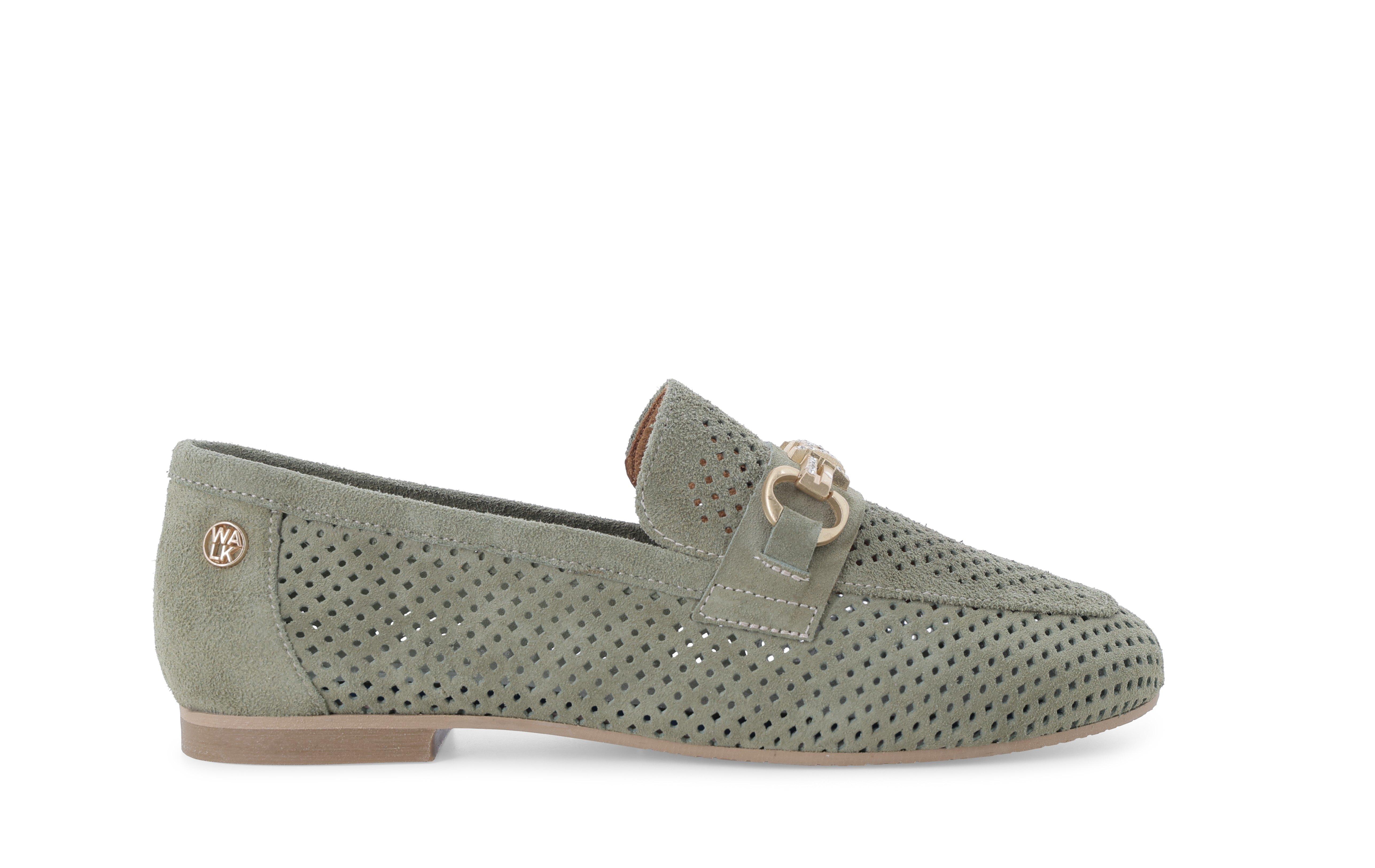 Mocassino donna tacco basso comodo in camoscio verde k56238