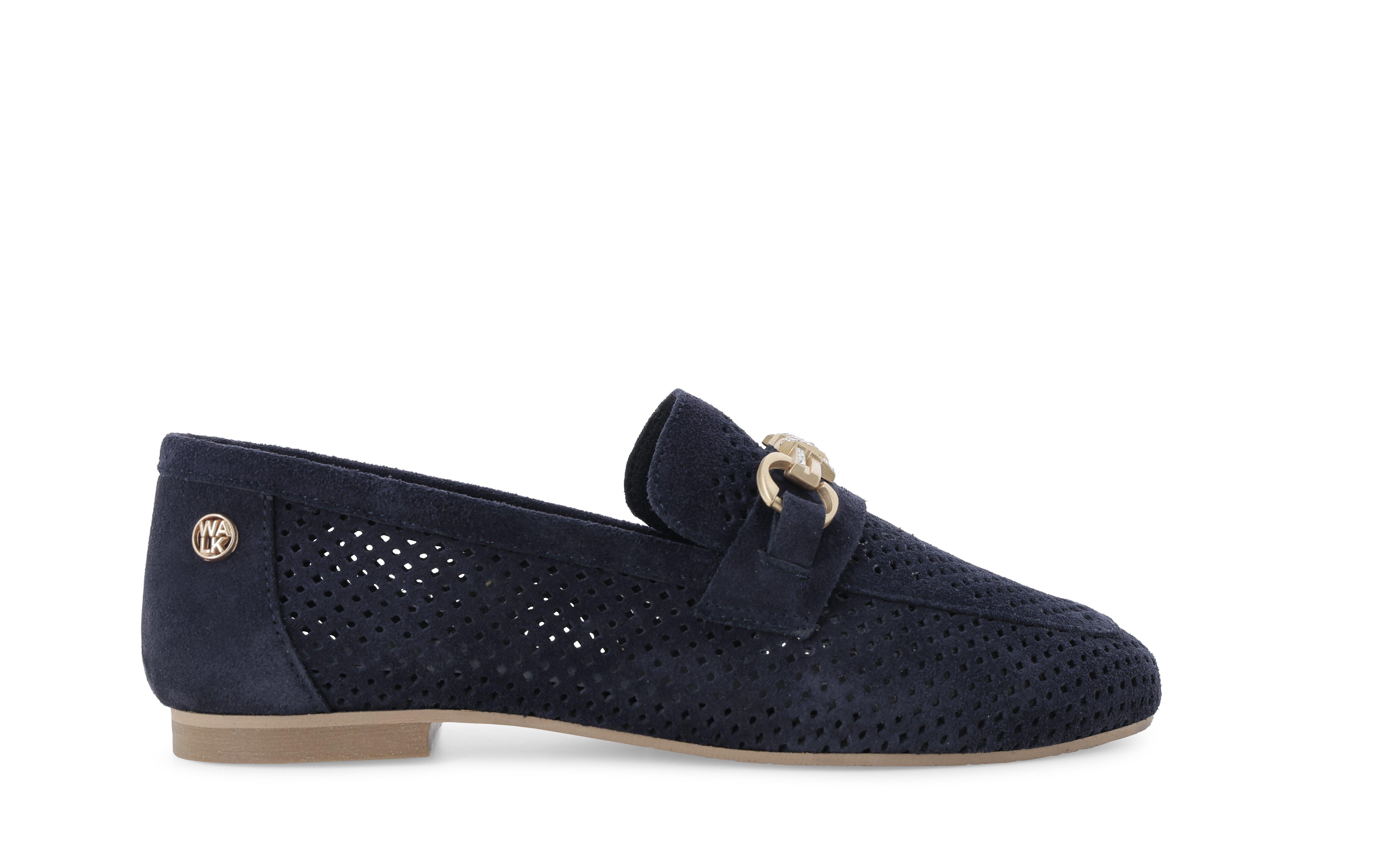Mocassino donna tacco basso comodo in camoscio blu k56238 40