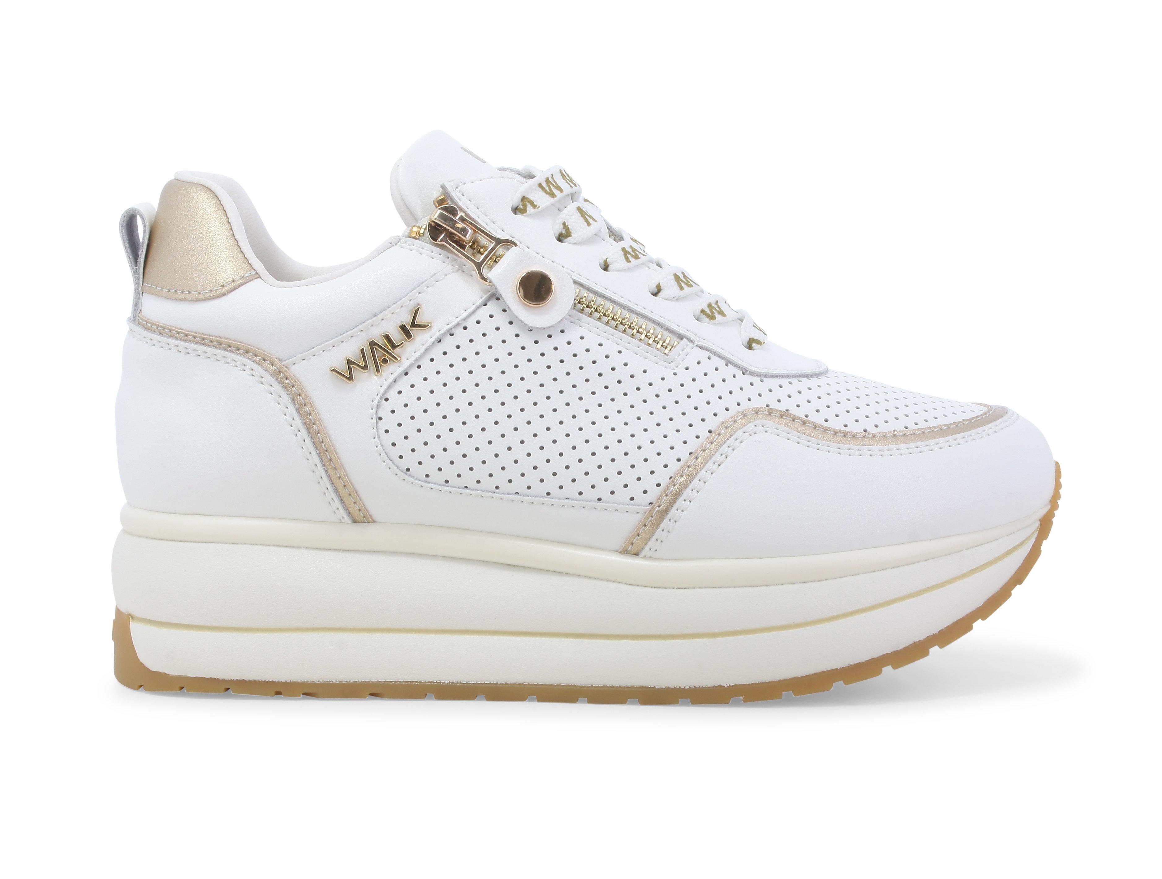 Sneakers platform bianca in pelle traforata con dettagli oro k60039bk 41