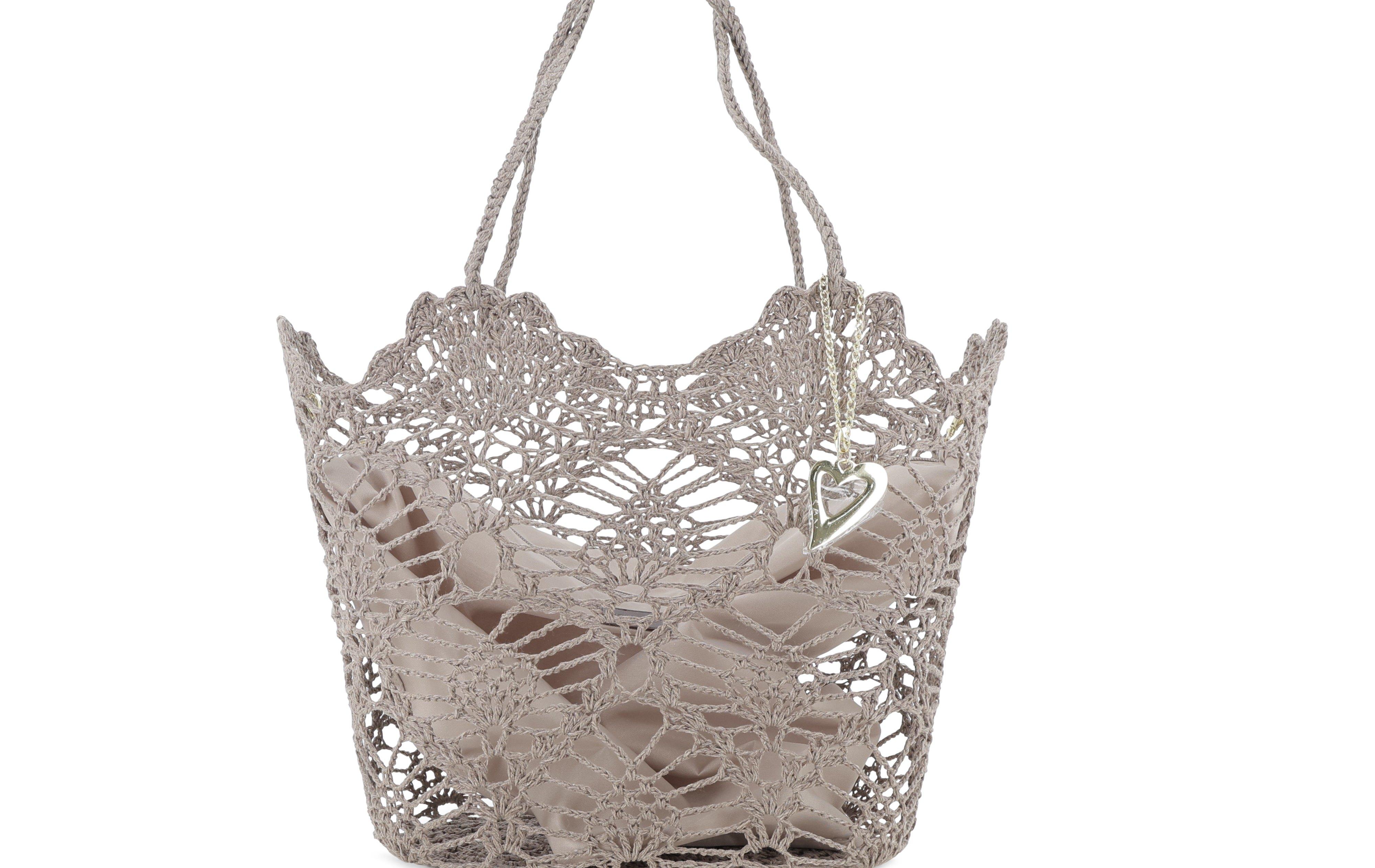 Borsa in tessuto uncinetto con tasca interna con zip colore corda 50