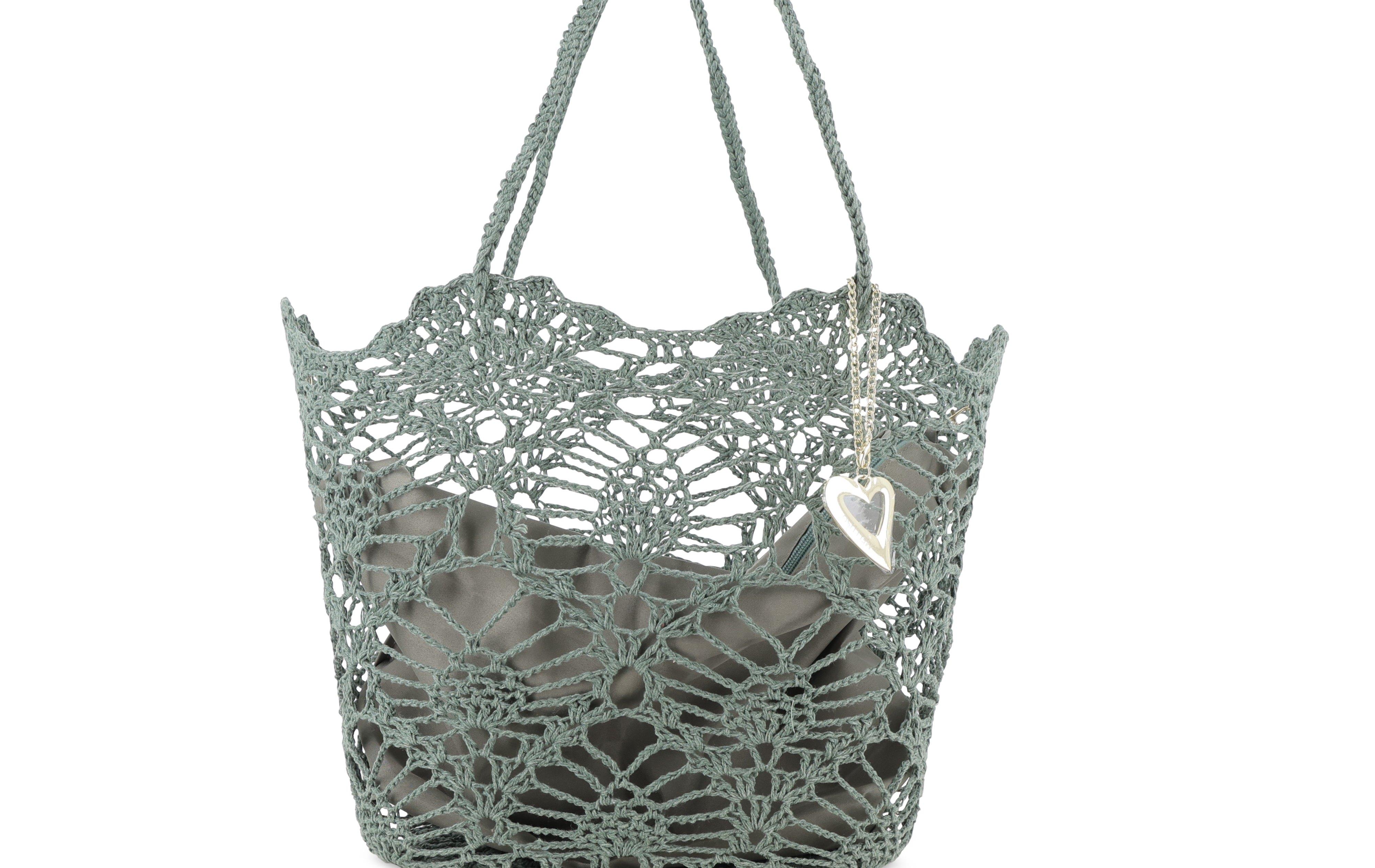 Borsa in tessuto uncinetto con tasca interna con zip colore verde 50