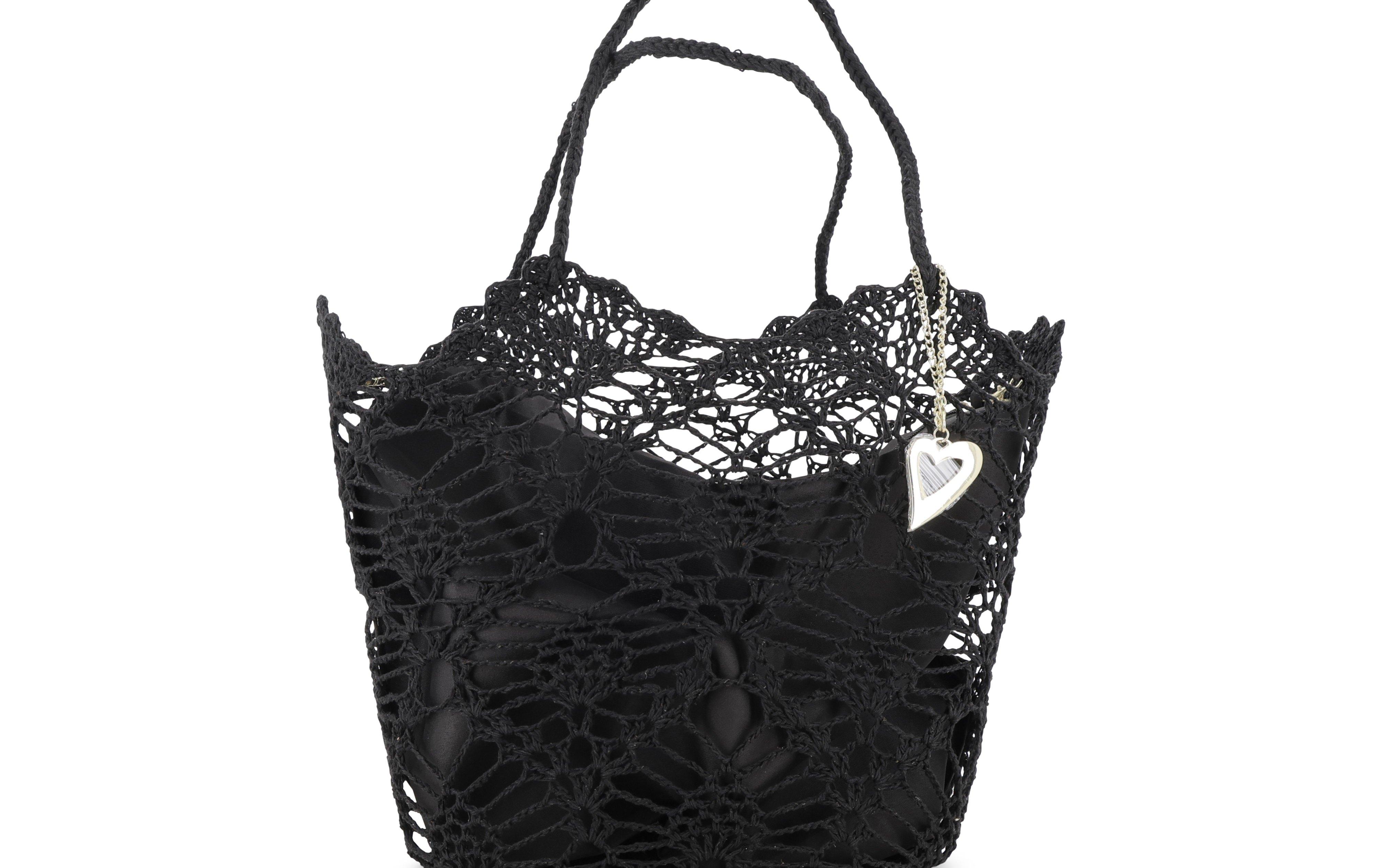 Borsa in tessuto uncinetto con tasca interna con zip colore nero 50