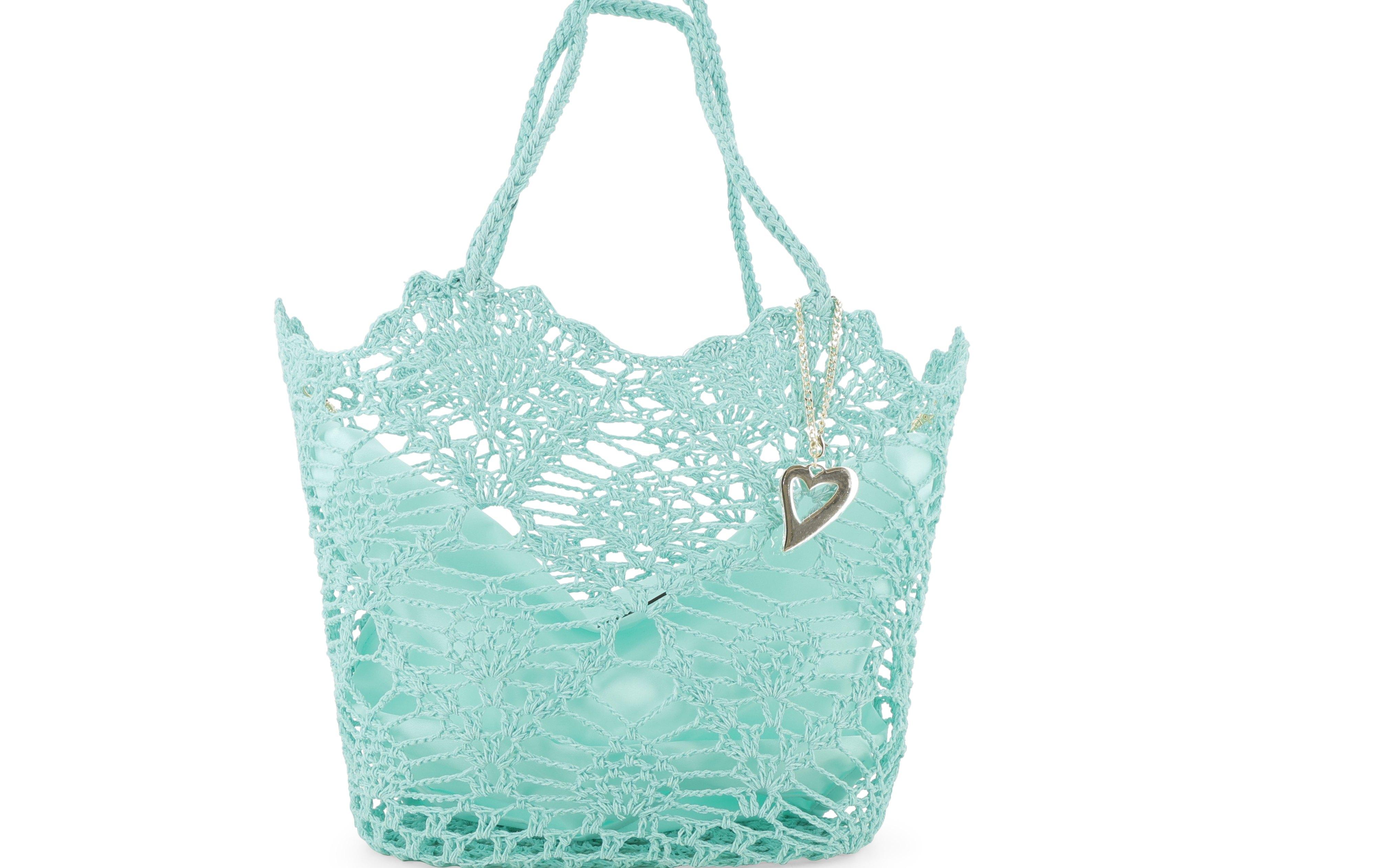 Borsa in tessuto uncinetto con tasca interna con zip colore verde tiffany 50