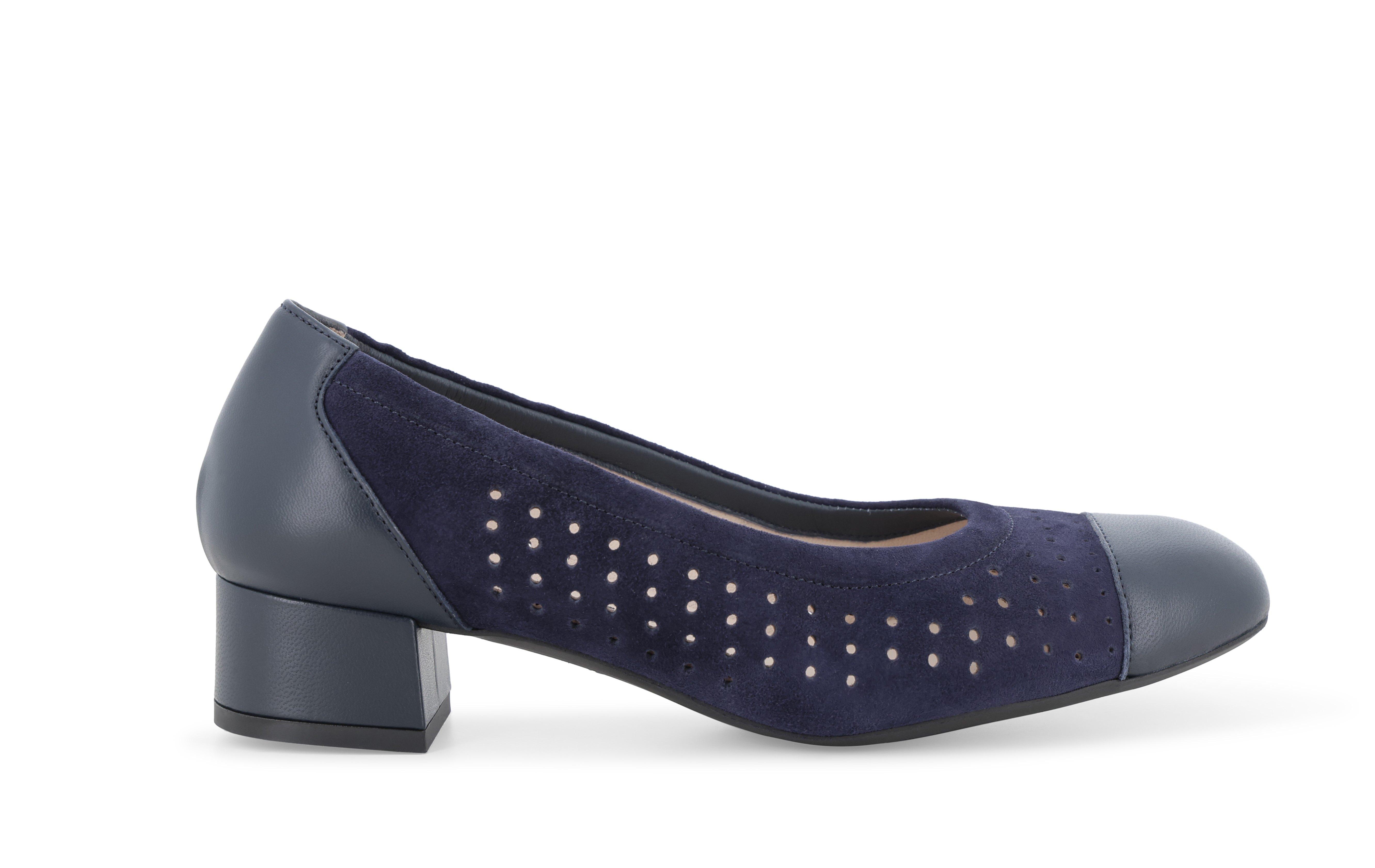 Décolleté comodo blu in camoscio e pelle con tacco basso quadrato n411q 37.5