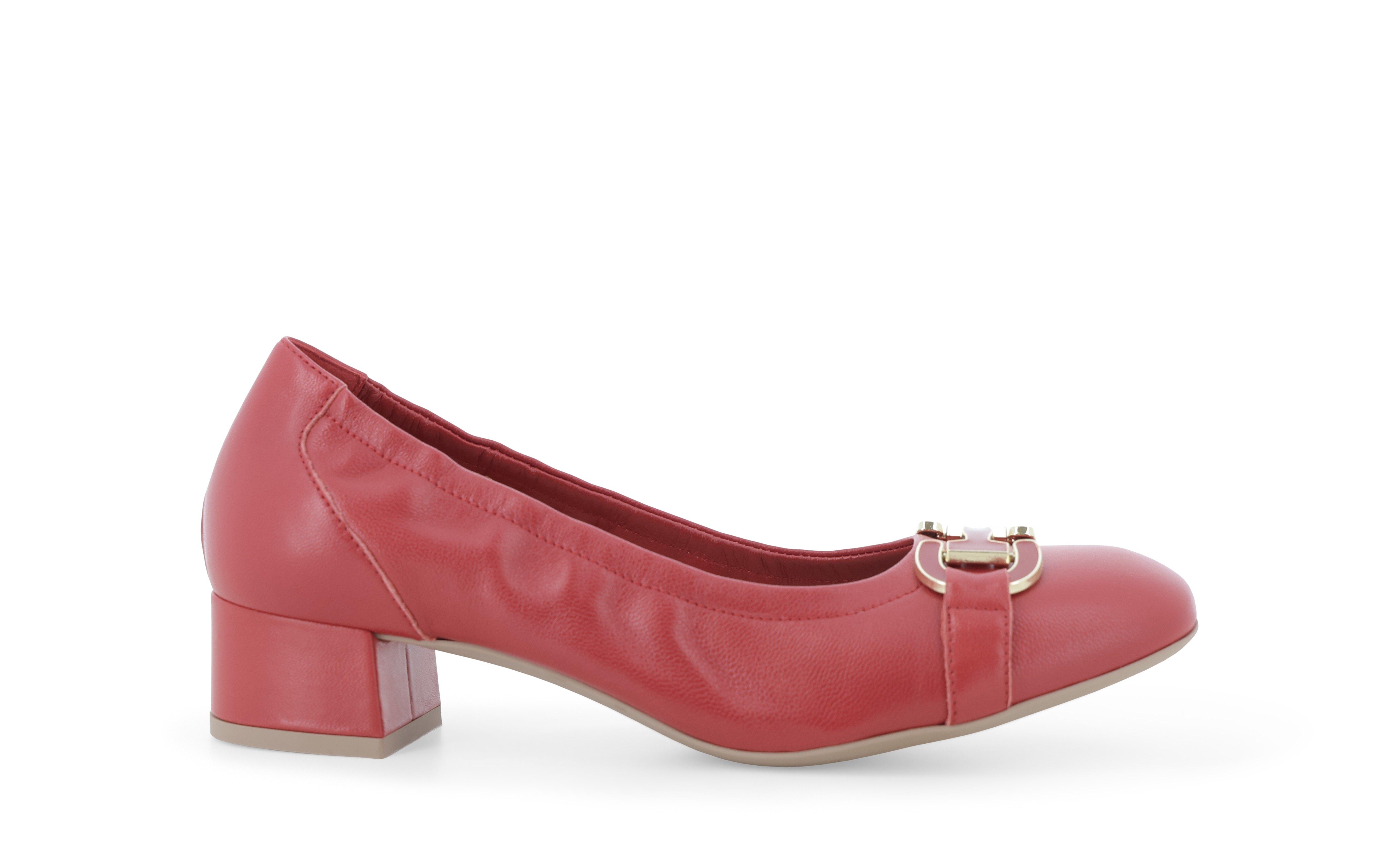 Décolleté rossa in pelle con fibbia dorata e tacco basso n412q 36
