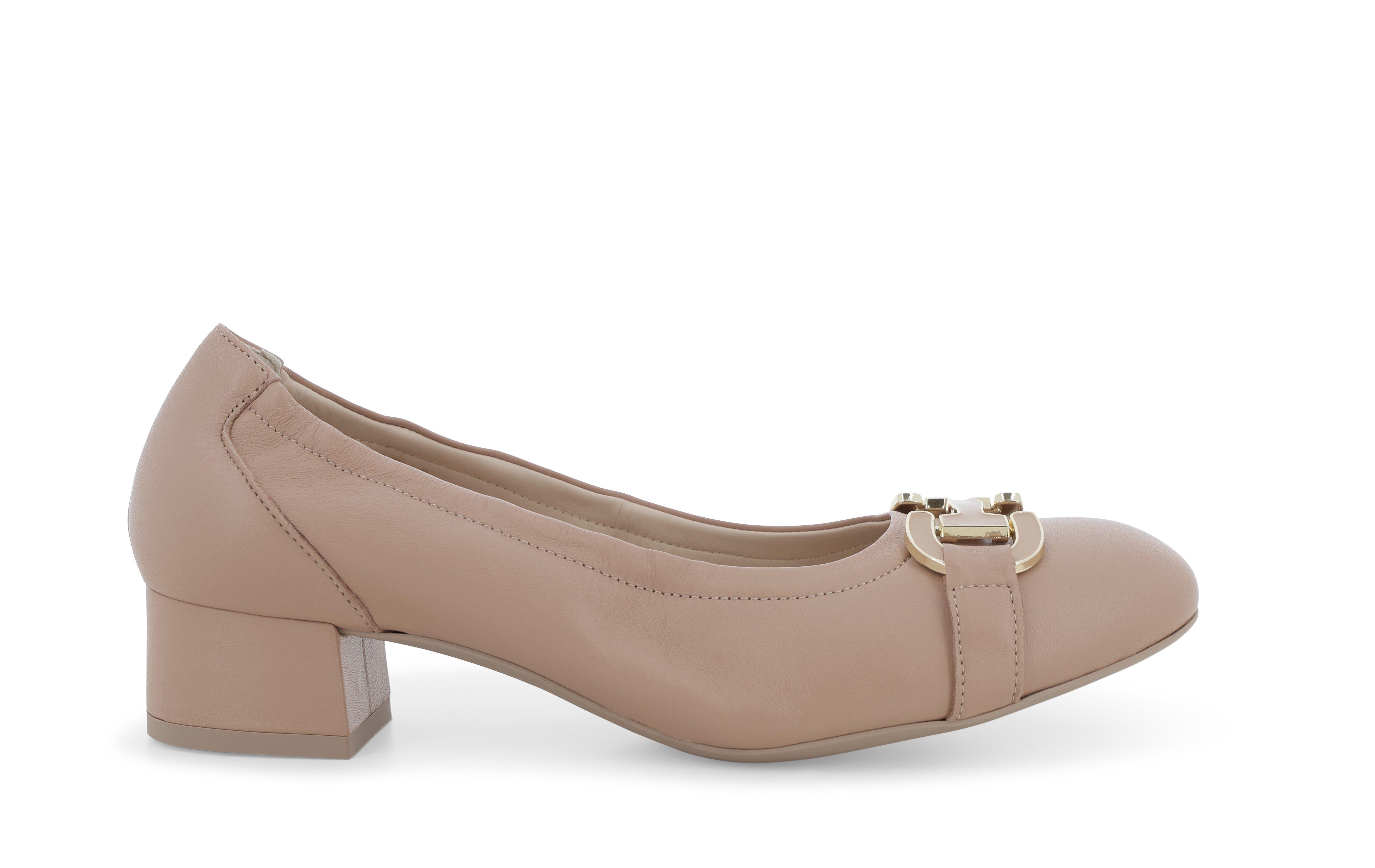 Décolleté comodo nude in pelle con fibbia dorata e tacco medio n412q 36.5