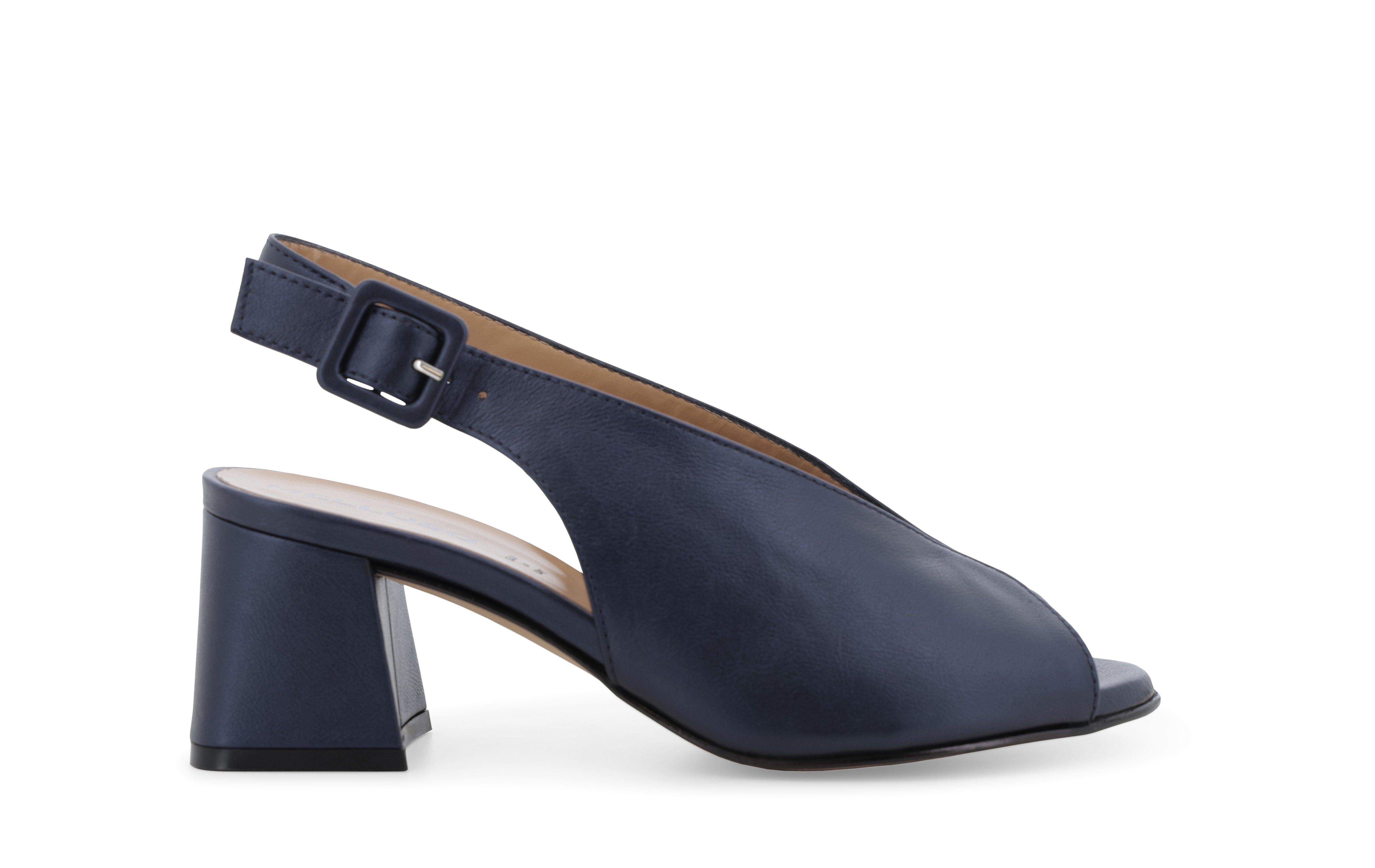 Sandalo slingback spuntato in pelle blu navy n622q