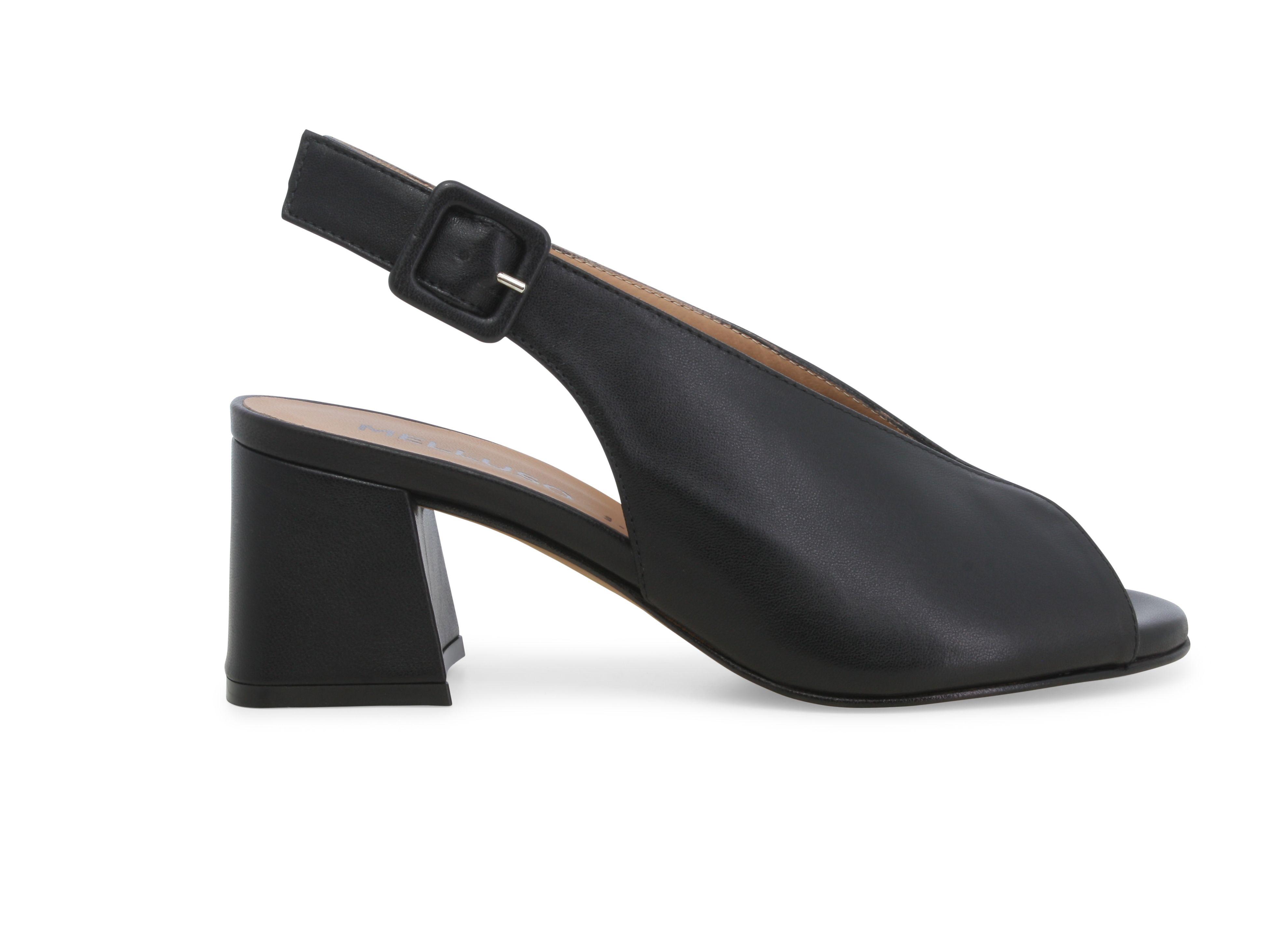 Sandalo in pelle nero con tacco a blocco n622q 37.5