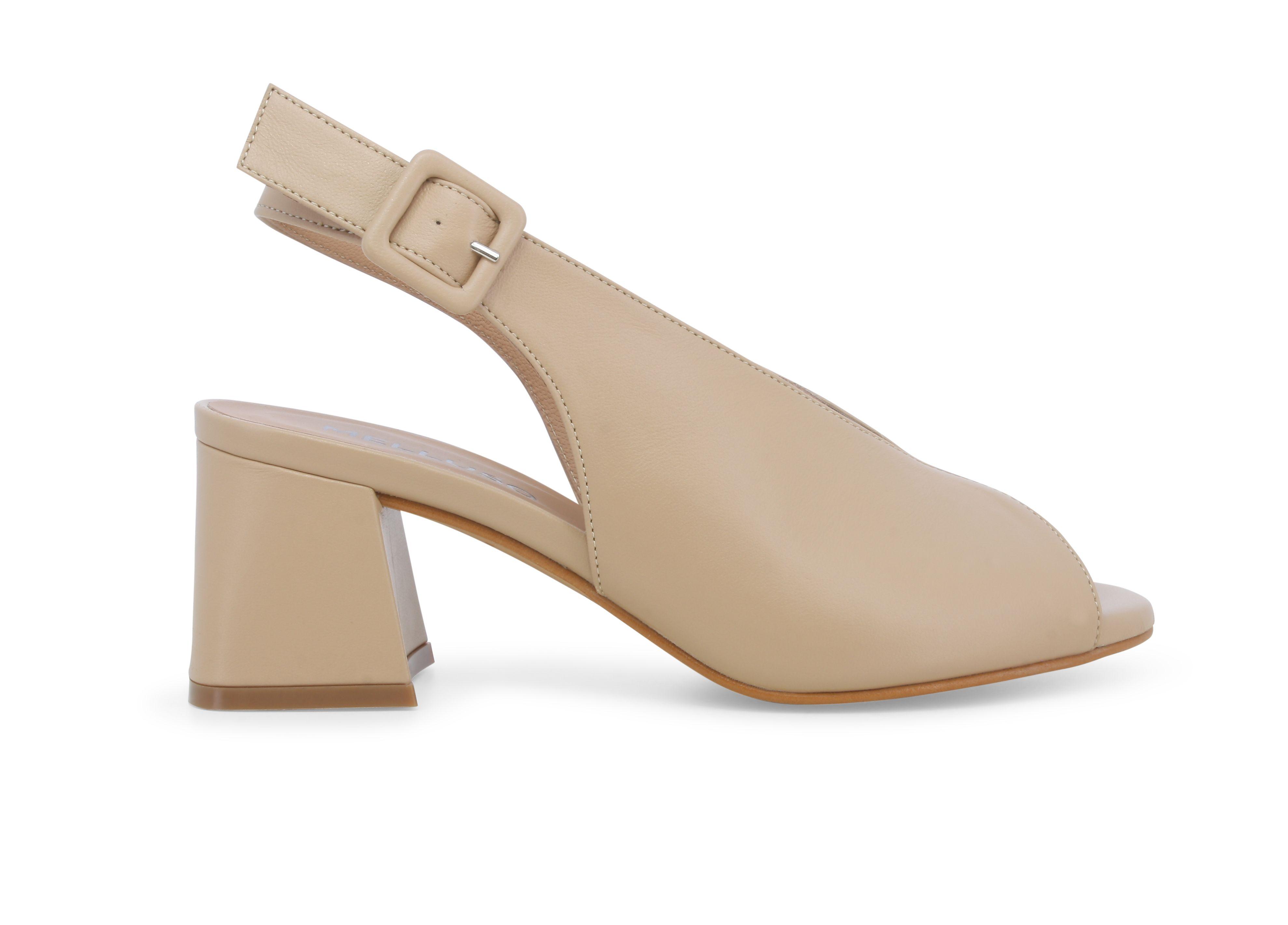 Sandalo in pelle beige comodo con tacco largo n622q 41