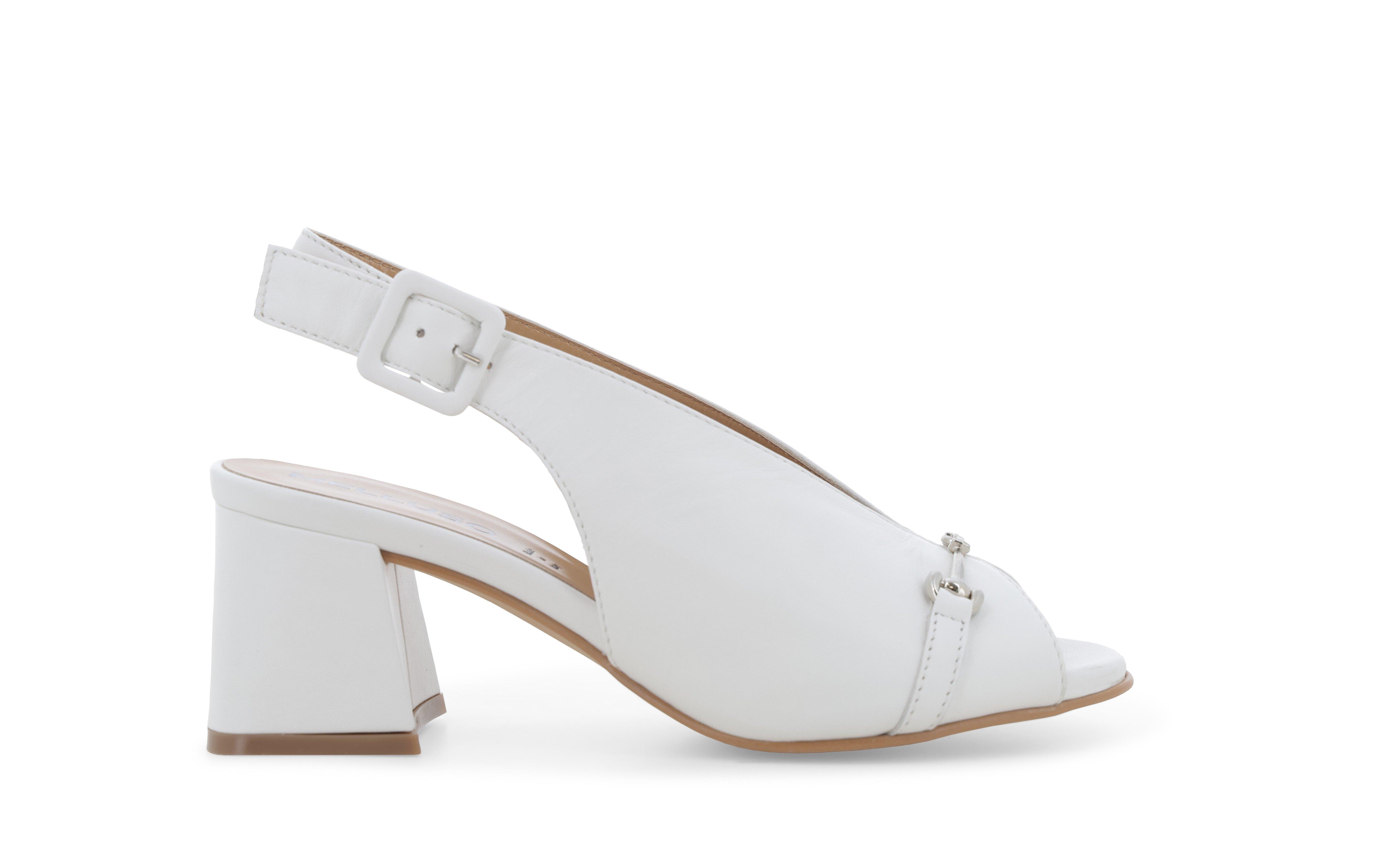 Sandalo in pelle bianca con morsetto metallico n647q 36.5