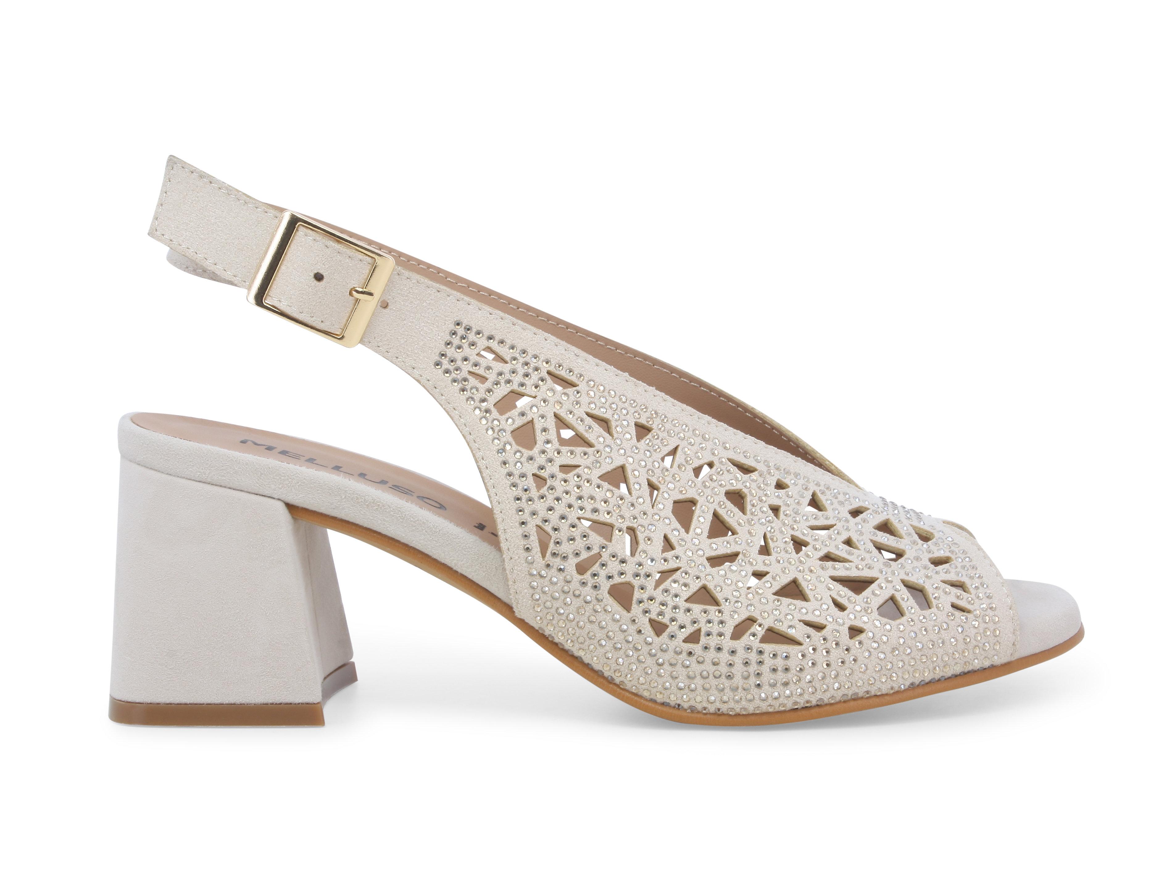 Sandalo gioiello traforato in camoscio beige chiaro n653q 35