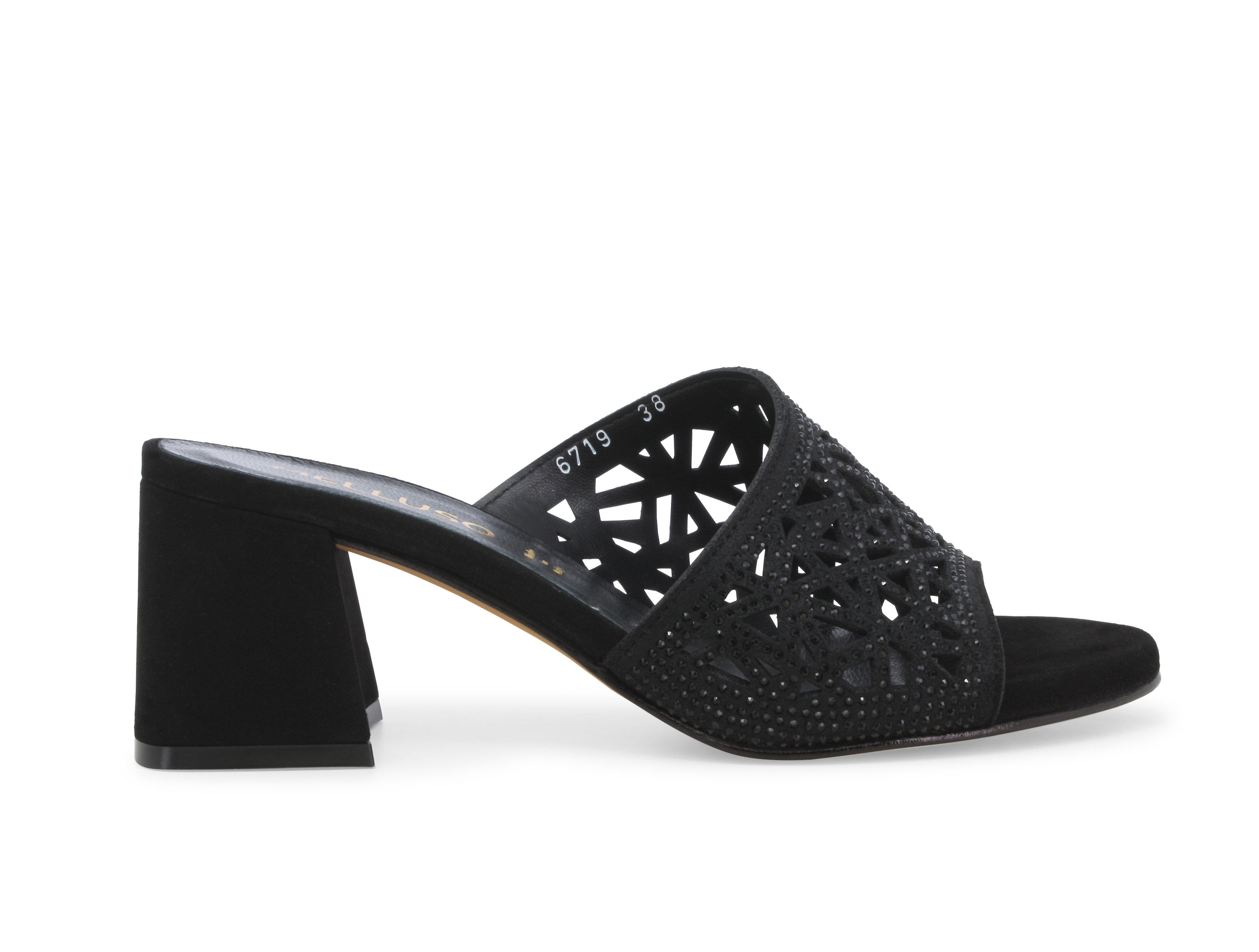 Sabot gioiello traforato in camoscio nero con strass n657q