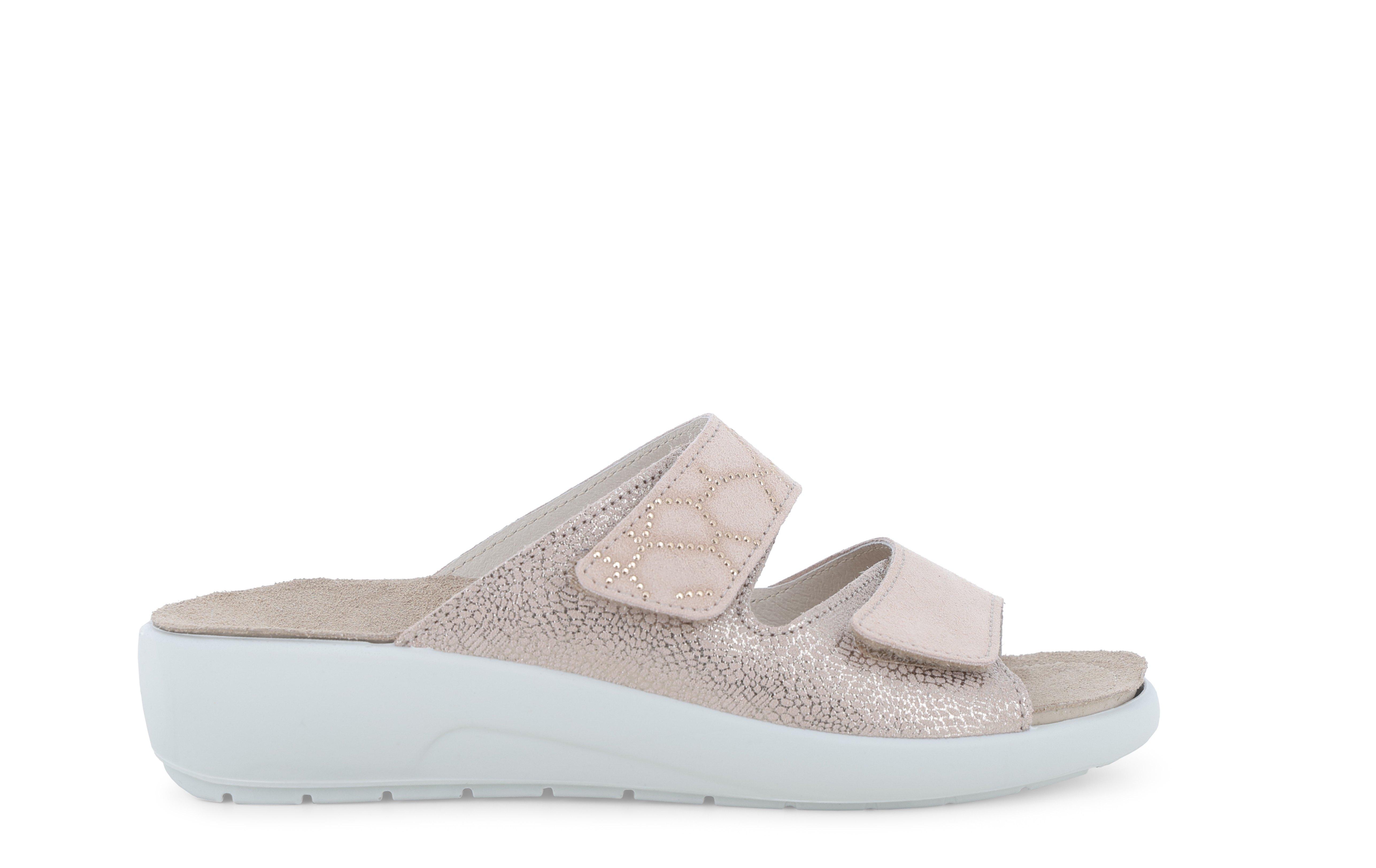Ciabatta comoda a due fasce con velcro beige carne q60238q 38