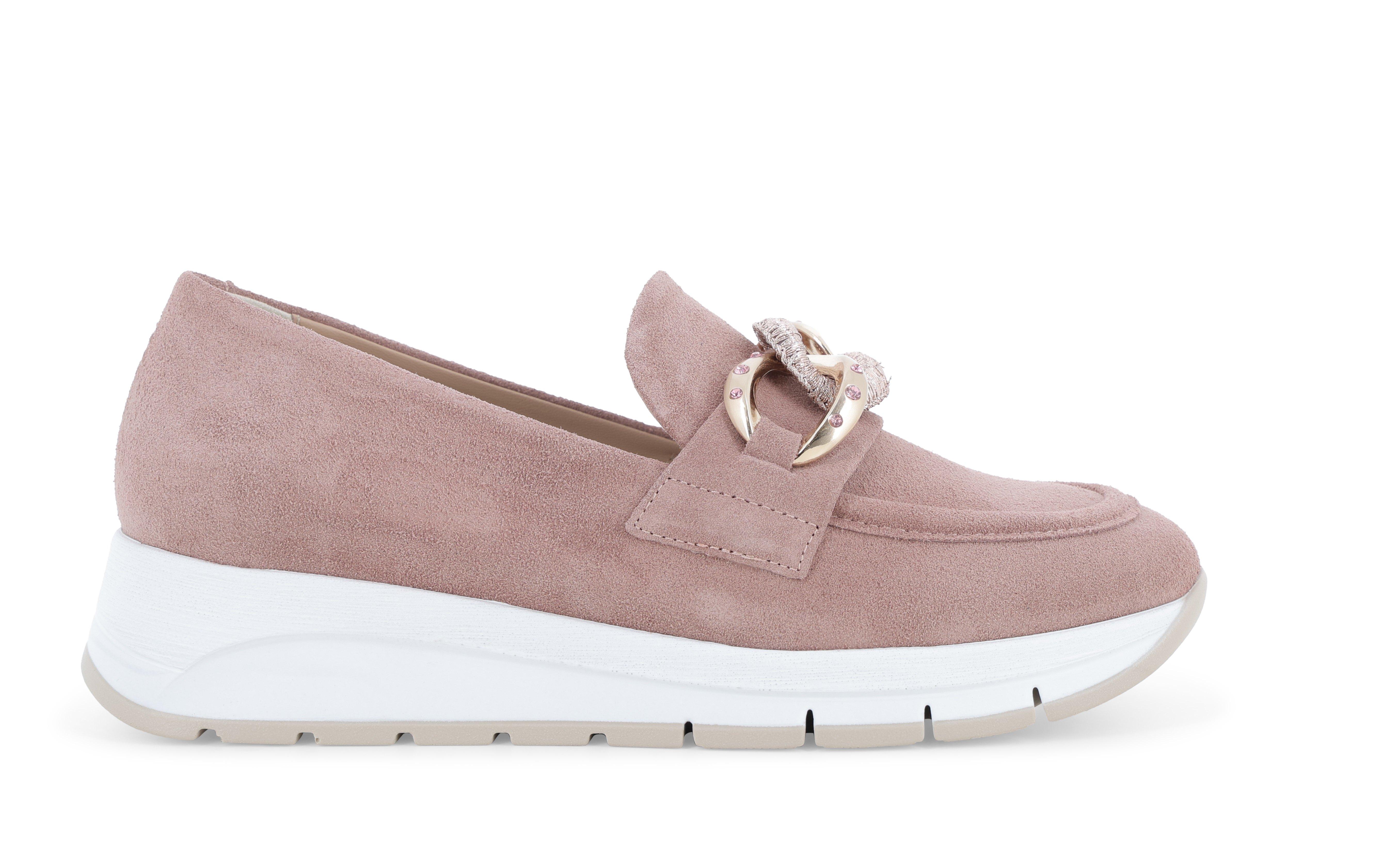 Mocassino slip-on in camoscio rosa antico con catena r20091 37.5