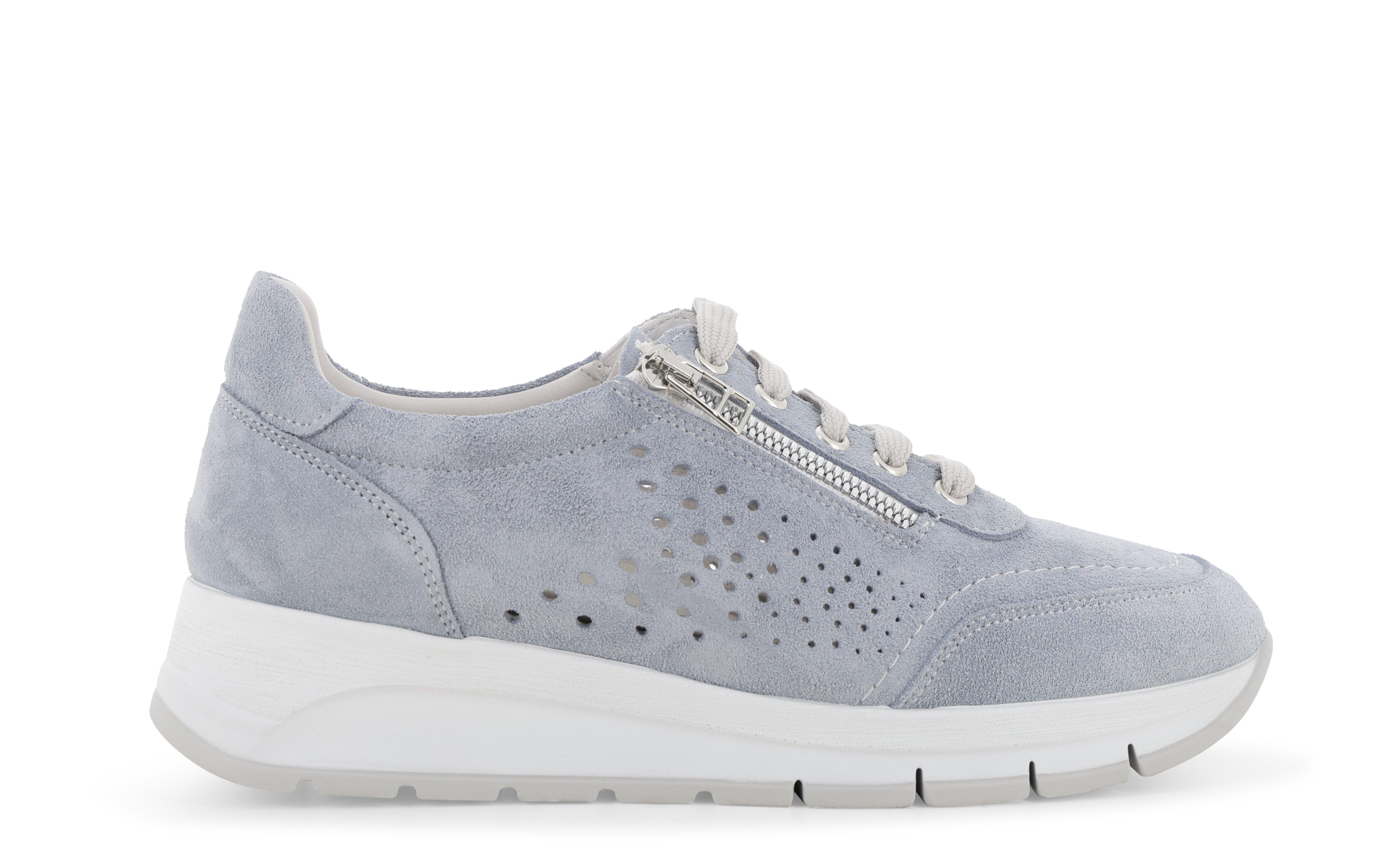 Sneakers in camoscio jeans in pelle traforata con zip r20096