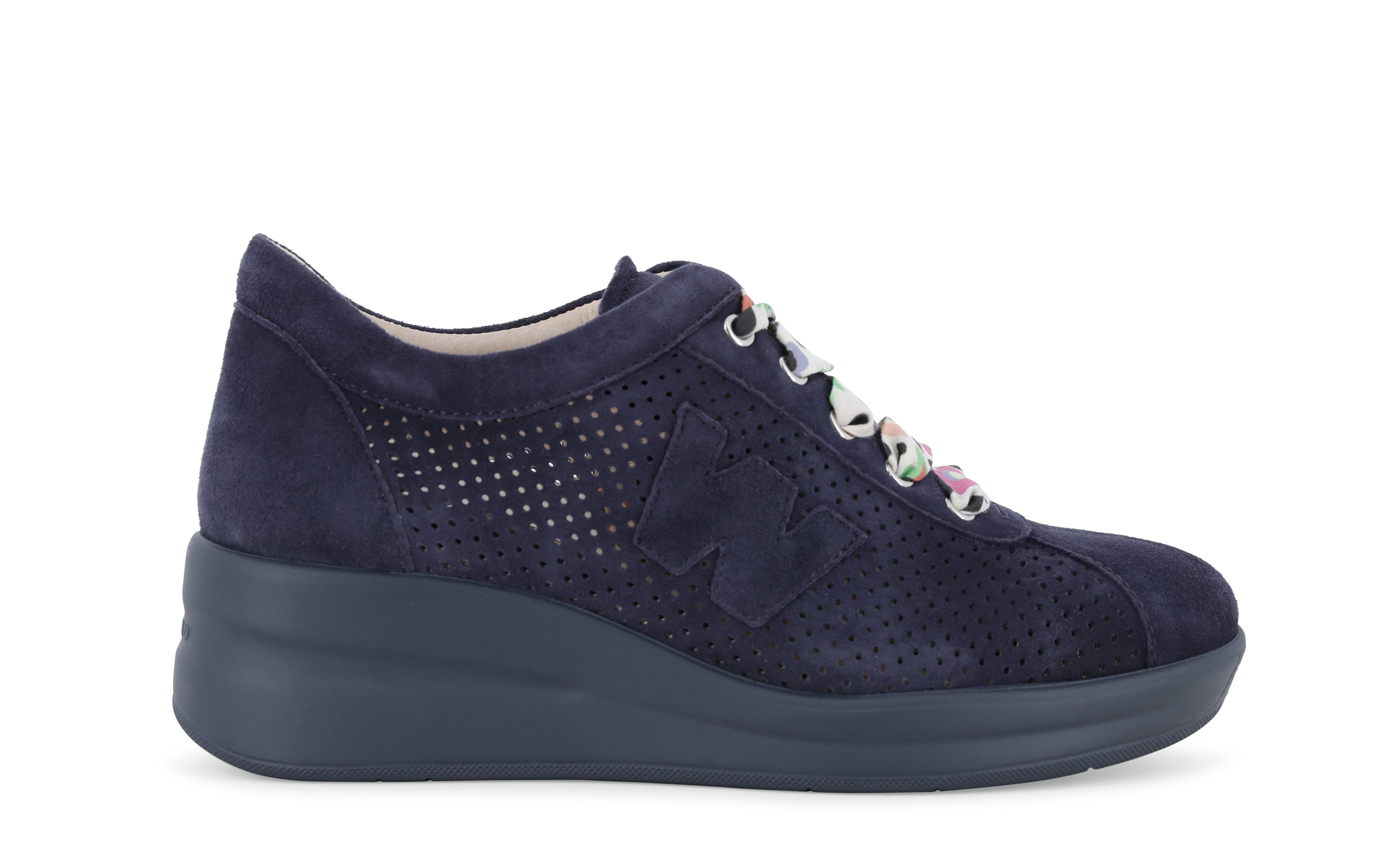 Sneakers walk in camoscio blu navy con lacci fantasia r20245q 36.5